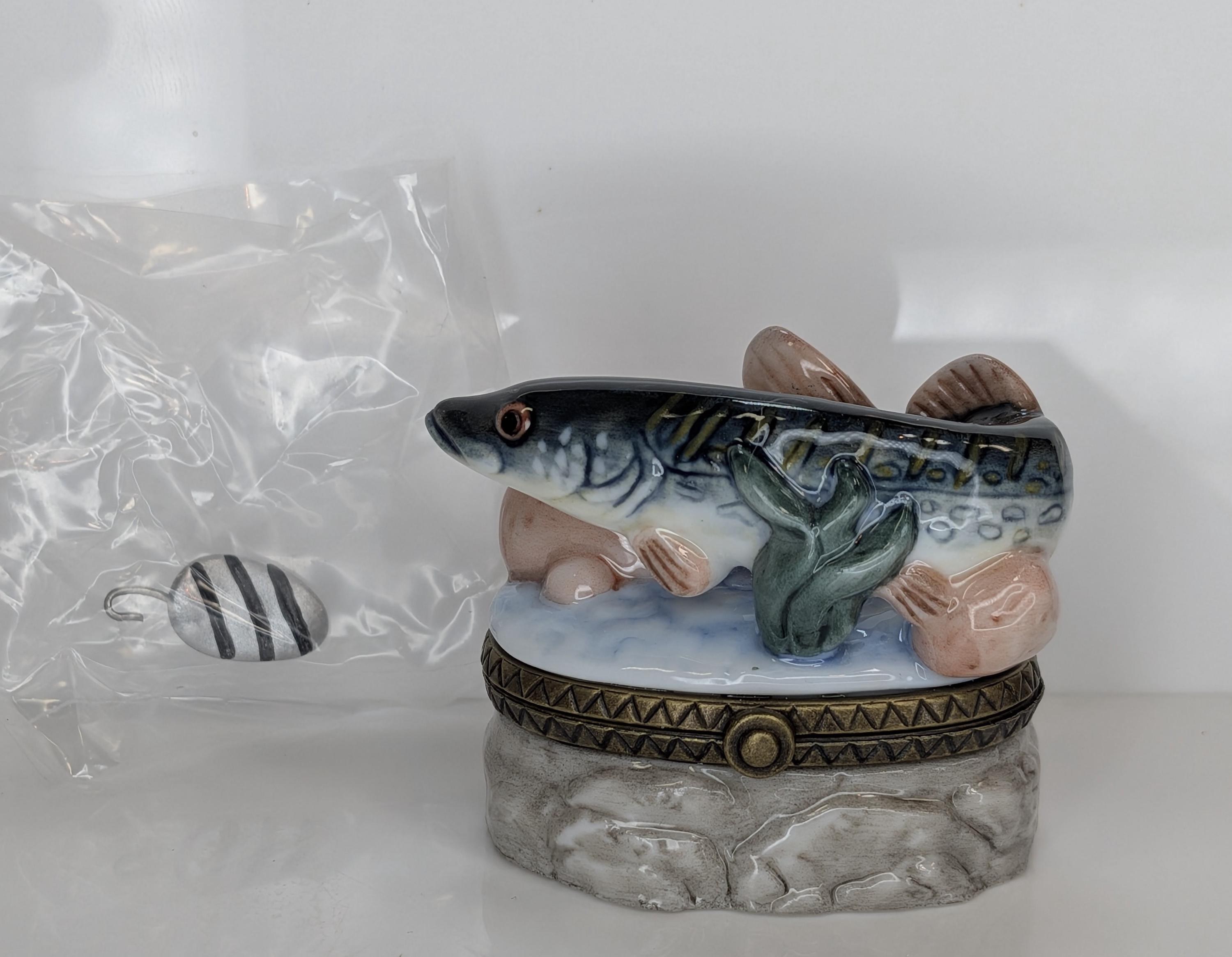 Curated Vintage Fish Trinket Box Set - Midwest of Cannon Falls PHB Collection - 5 Leaping Freshwater Game Fish with Lures - Cabin Core Decor view 13