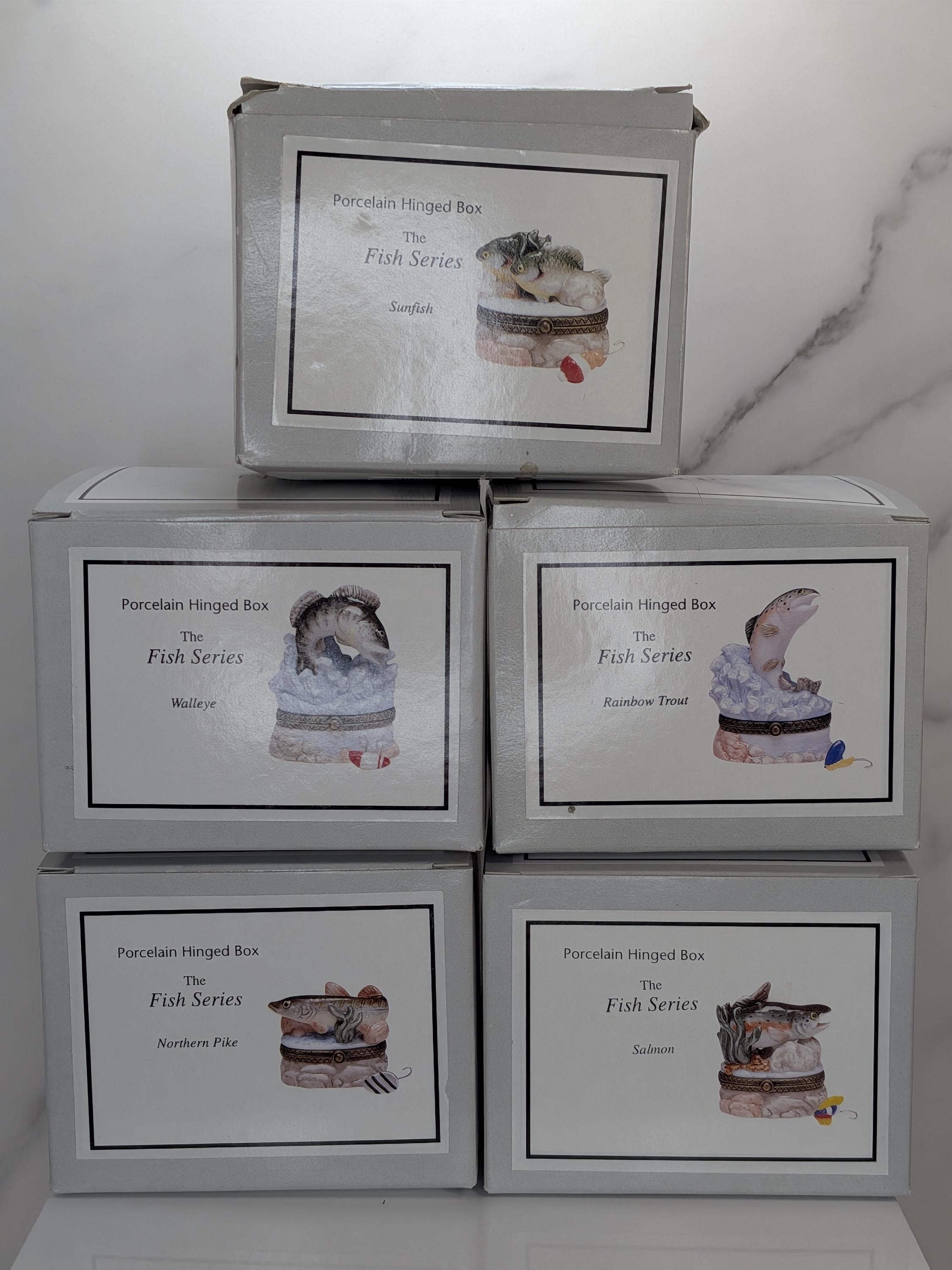 Curated Vintage Fish Trinket Box Set - Midwest of Cannon Falls PHB Collection - 5 Leaping Freshwater Game Fish with Lures - Cabin Core Decor view 4