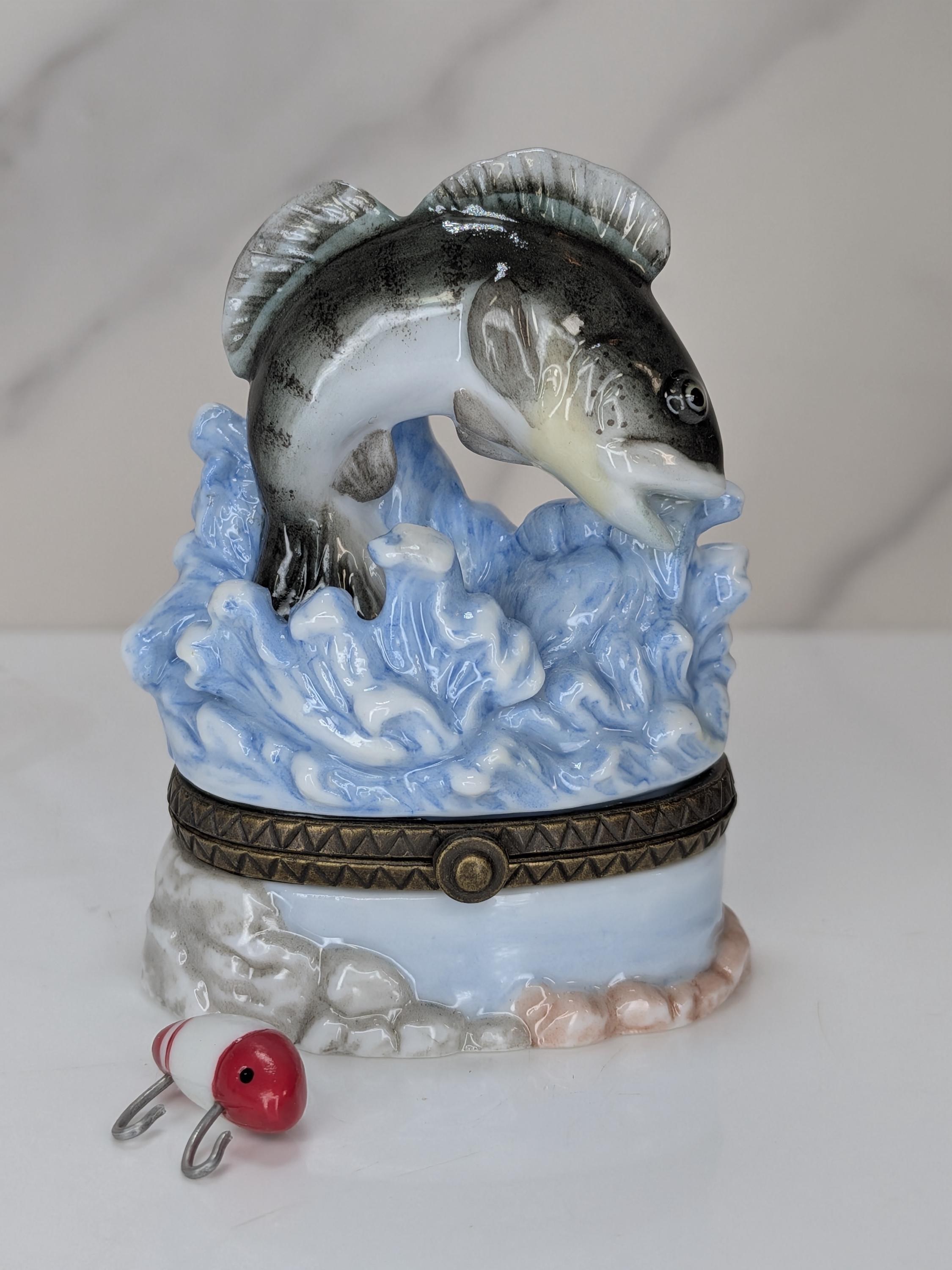 Curated Vintage Fish Trinket Box Set - Midwest of Cannon Falls PHB Collection - 5 Leaping Freshwater Game Fish with Lures - Cabin Core Decor view 7