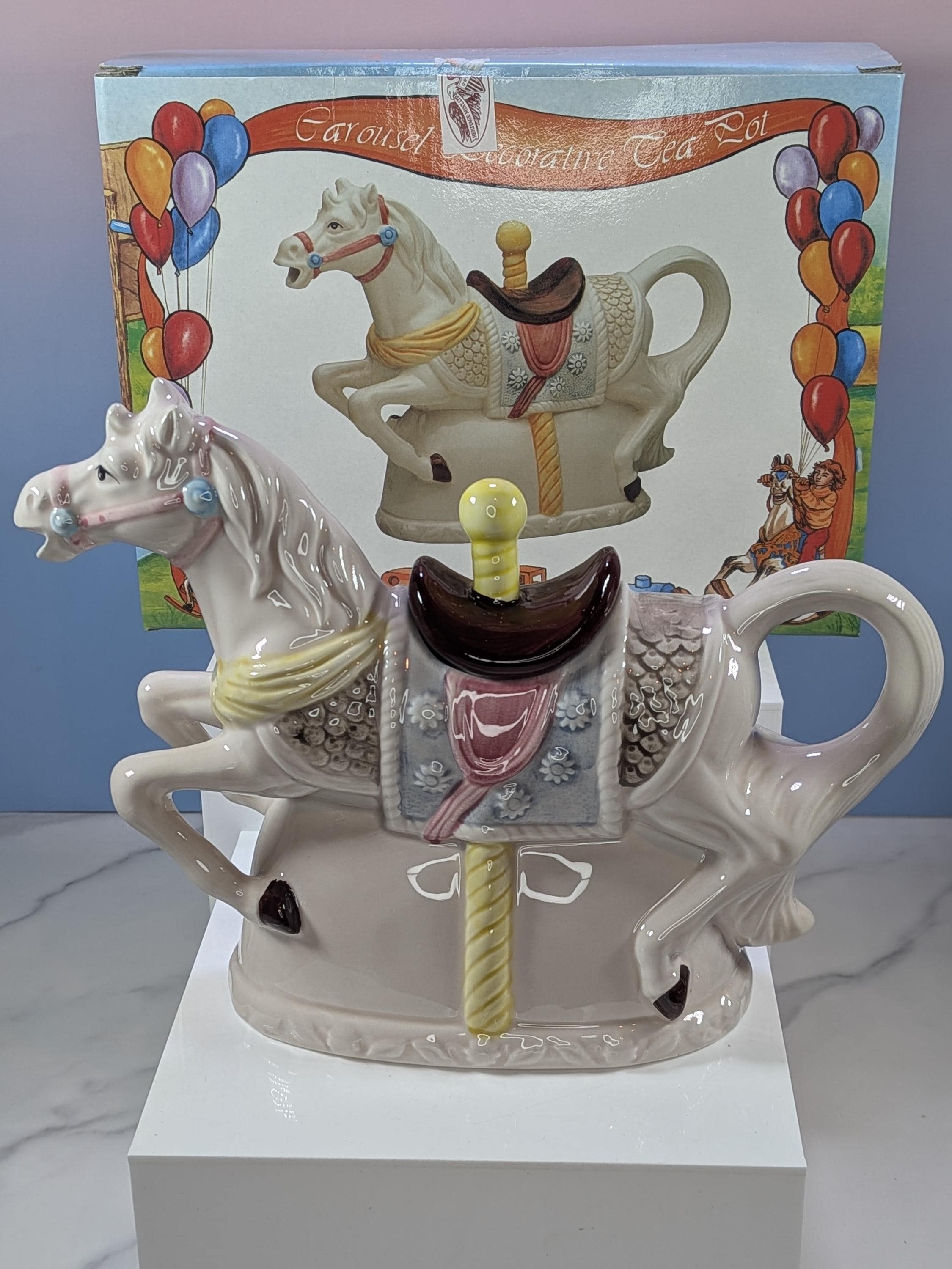 Vintage Heritage Mint Carousel Horse Teapot Hand Painted Rare LIKE NEW with Box!