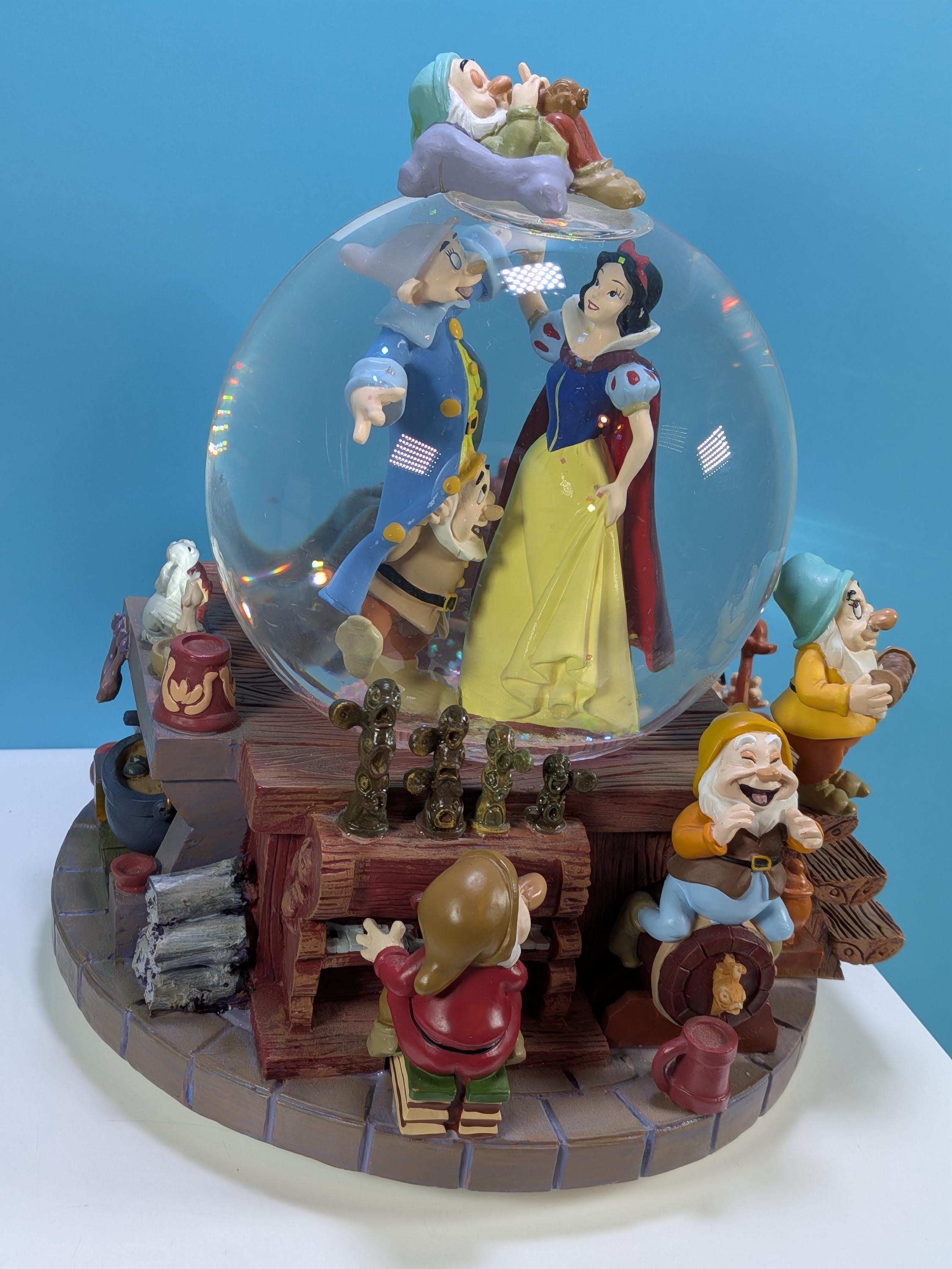 Rare Mint Disney Snow White and 7 Dwarfs Musical Snow Globe "I Whistle A Happy Tune" Original Box & Foam - Collector Grade Vintage Disney view 7