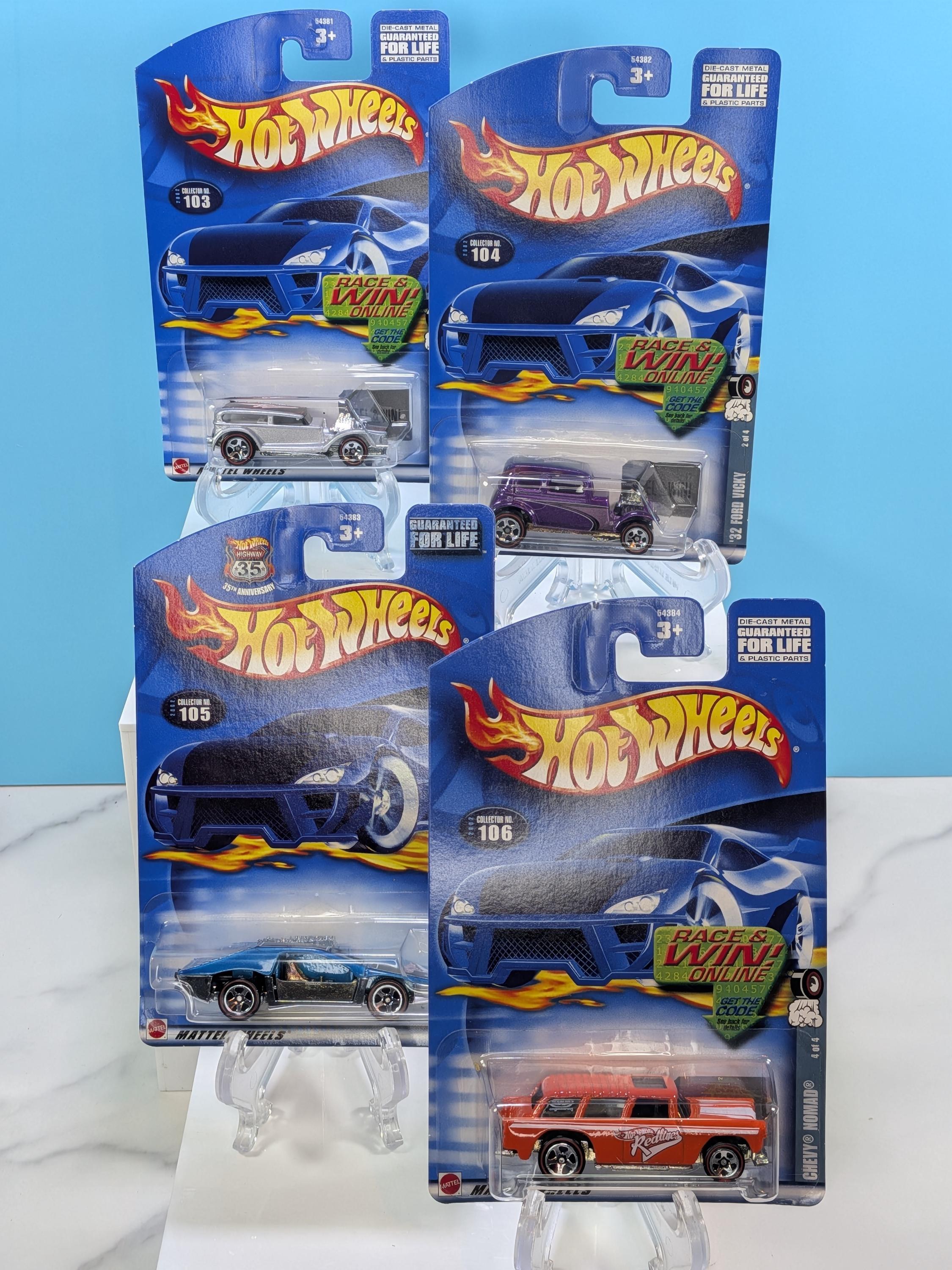 2002 hot wheels red line series complete set of 4 - excellent condition, mint on card New Old Stock - 35th Anniversary collection