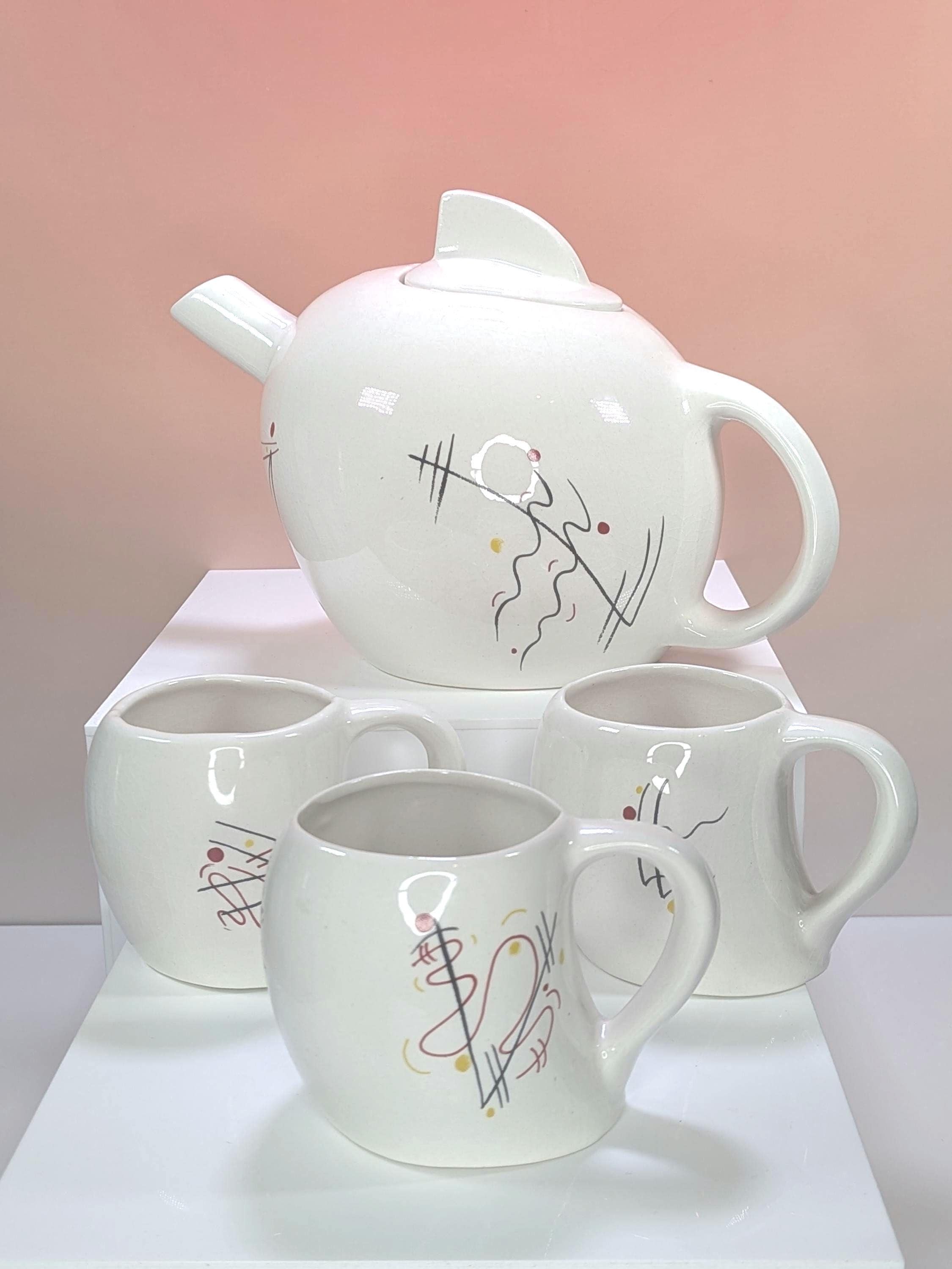 Vintage Postmodern Swineside Ceramics Teapot & Mug Set