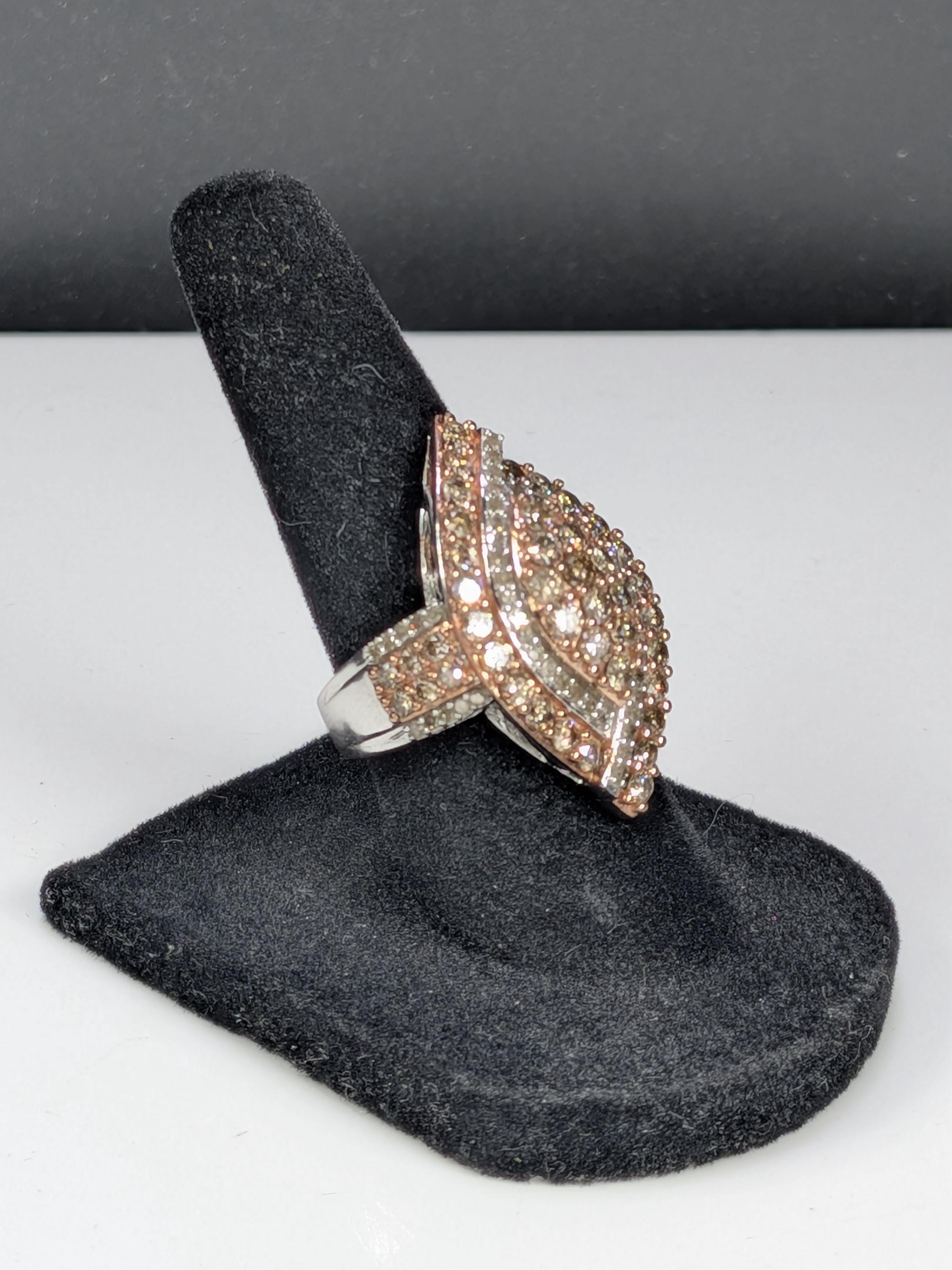 Vintage 10K Two-Tone Gold Champagne REAL Diamond Shield Ring view 11