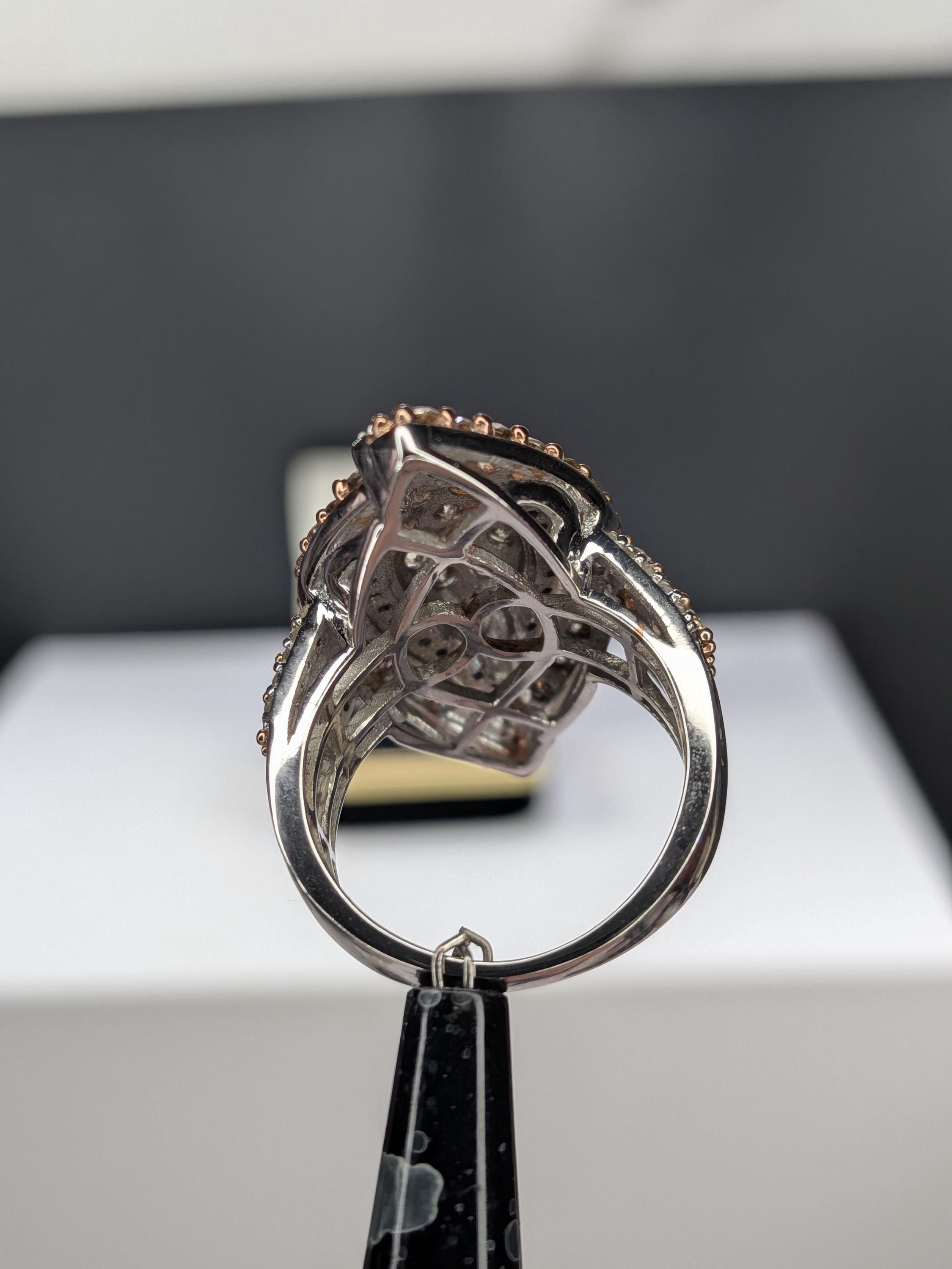 Vintage 10K Two-Tone Gold Champagne REAL Diamond Shield Ring view 12
