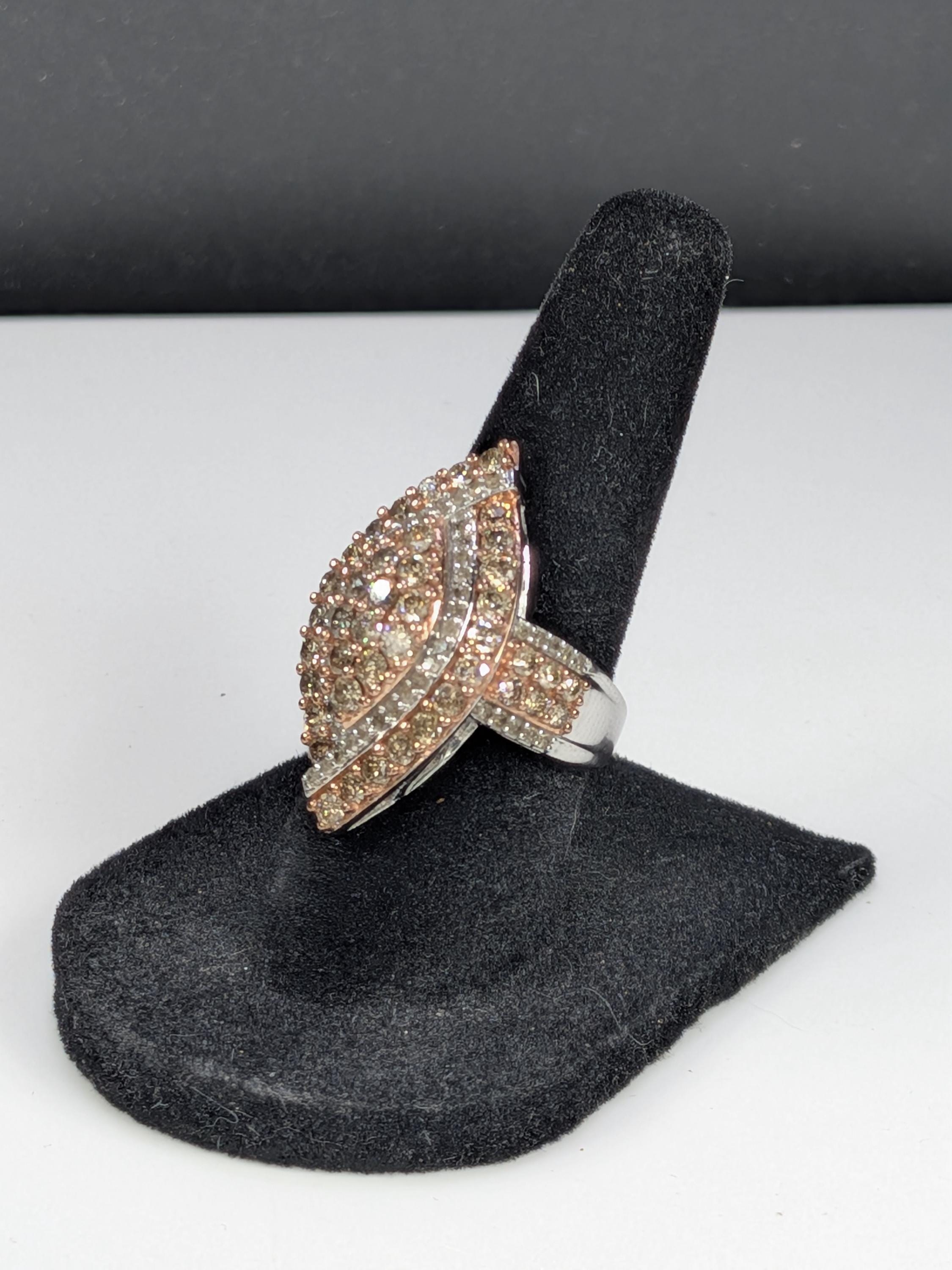 Vintage 10K Two-Tone Gold Champagne REAL Diamond Shield Ring view 13