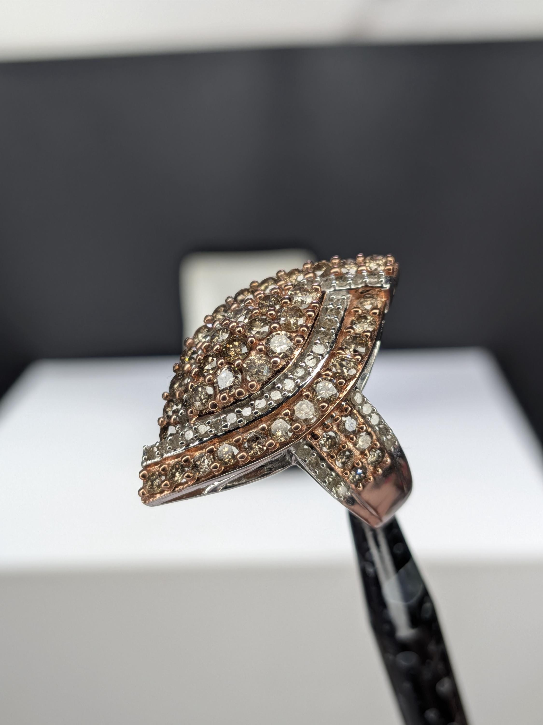 Vintage 10K Two-Tone Gold Champagne REAL Diamond Shield Ring view 14