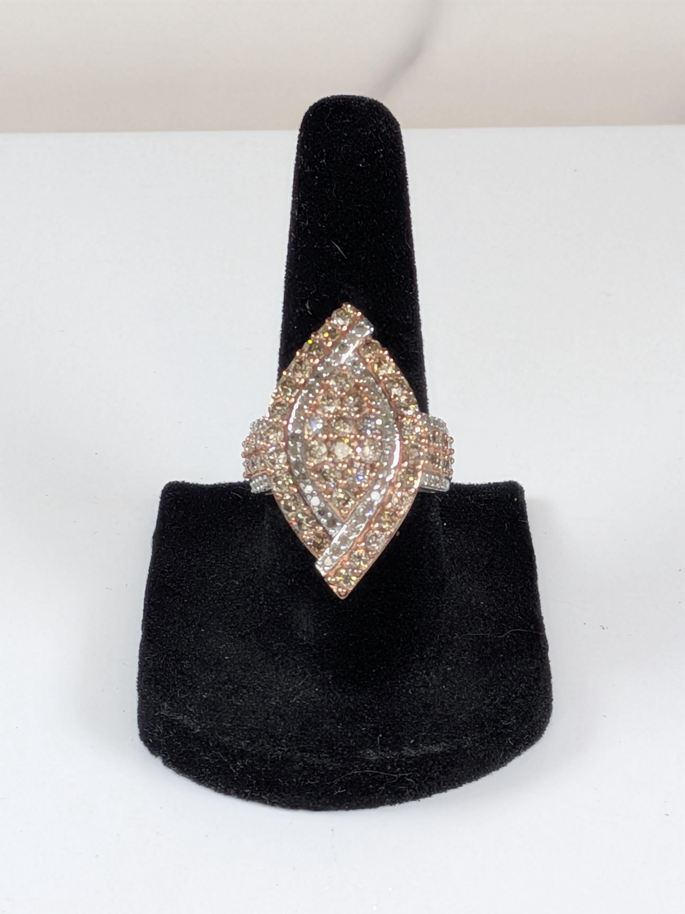 Vintage 10K Two-Tone Gold Champagne REAL Diamond Shield Ring view 3