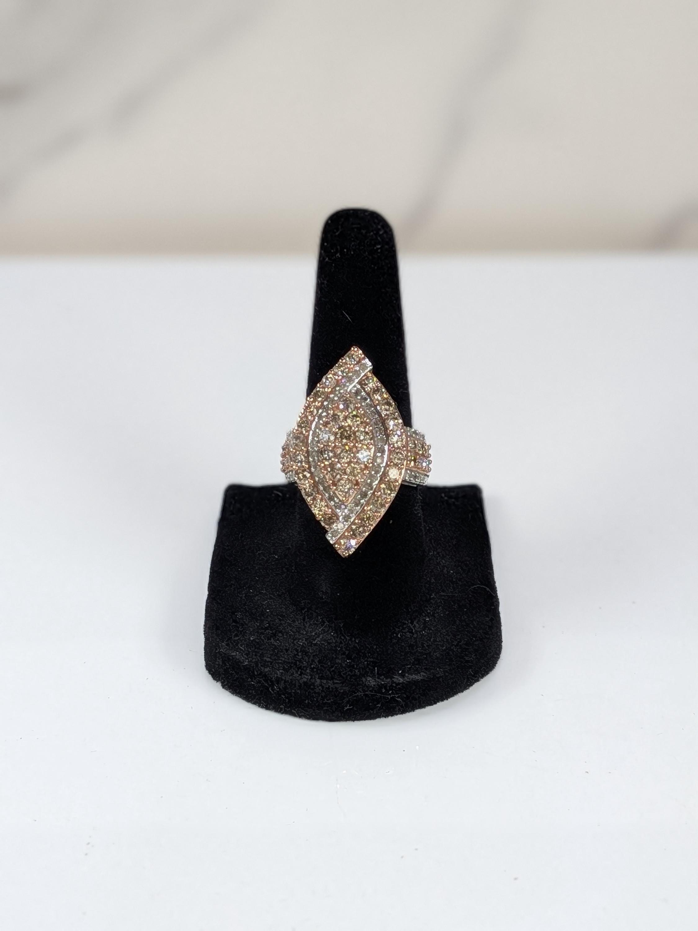 Vintage 10K Two-Tone Gold Champagne REAL Diamond Shield Ring view 5