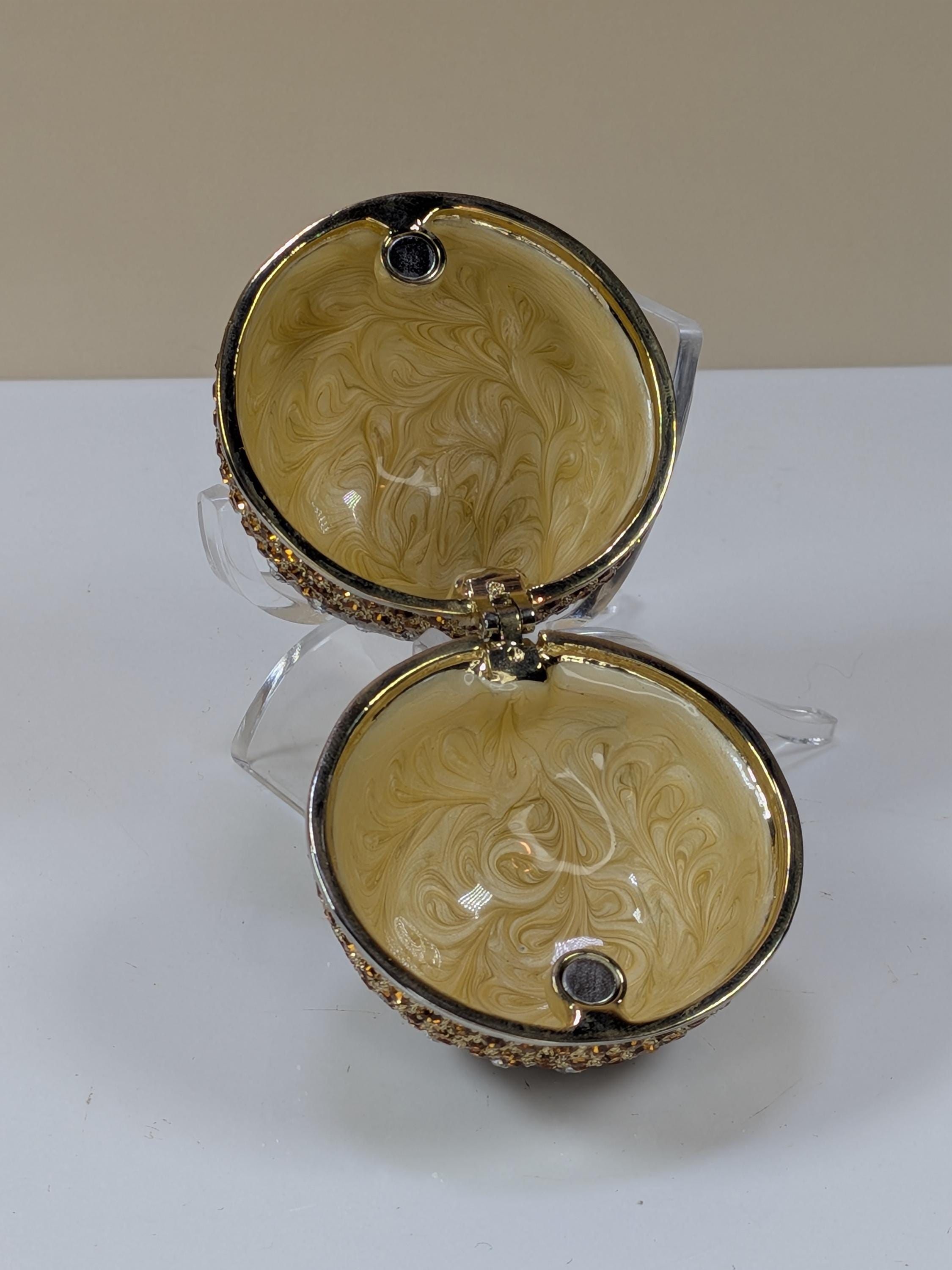 Vintage Faberge Style Enamel Trinket Box Egg with Crystals & Stand - Hinged Magnetic Jewelry Box Collectible Home Decor Gift view 8