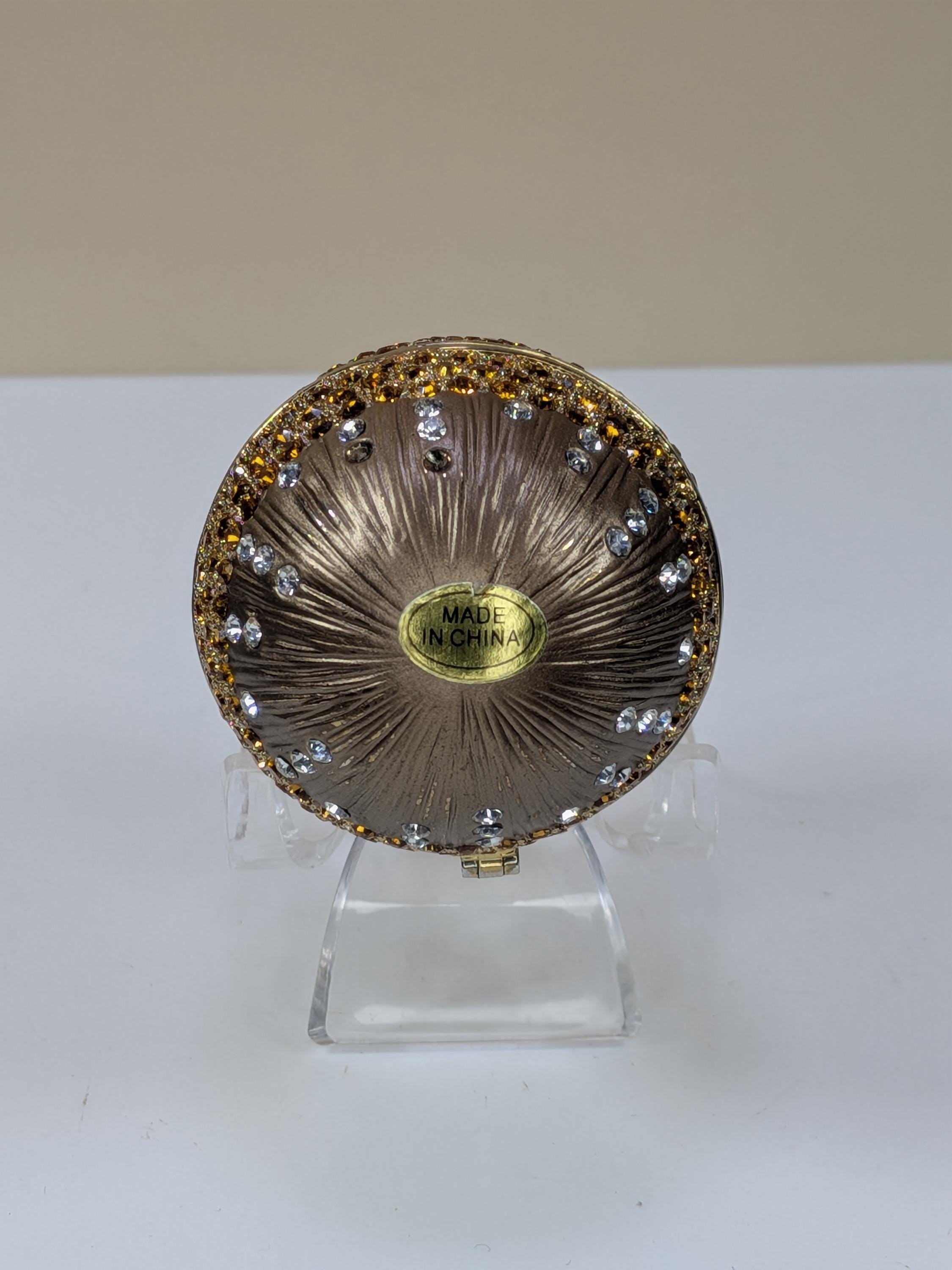Vintage Faberge Style Enamel Trinket Box Egg with Crystals & Stand - Hinged Magnetic Jewelry Box Collectible Home Decor Gift view 9