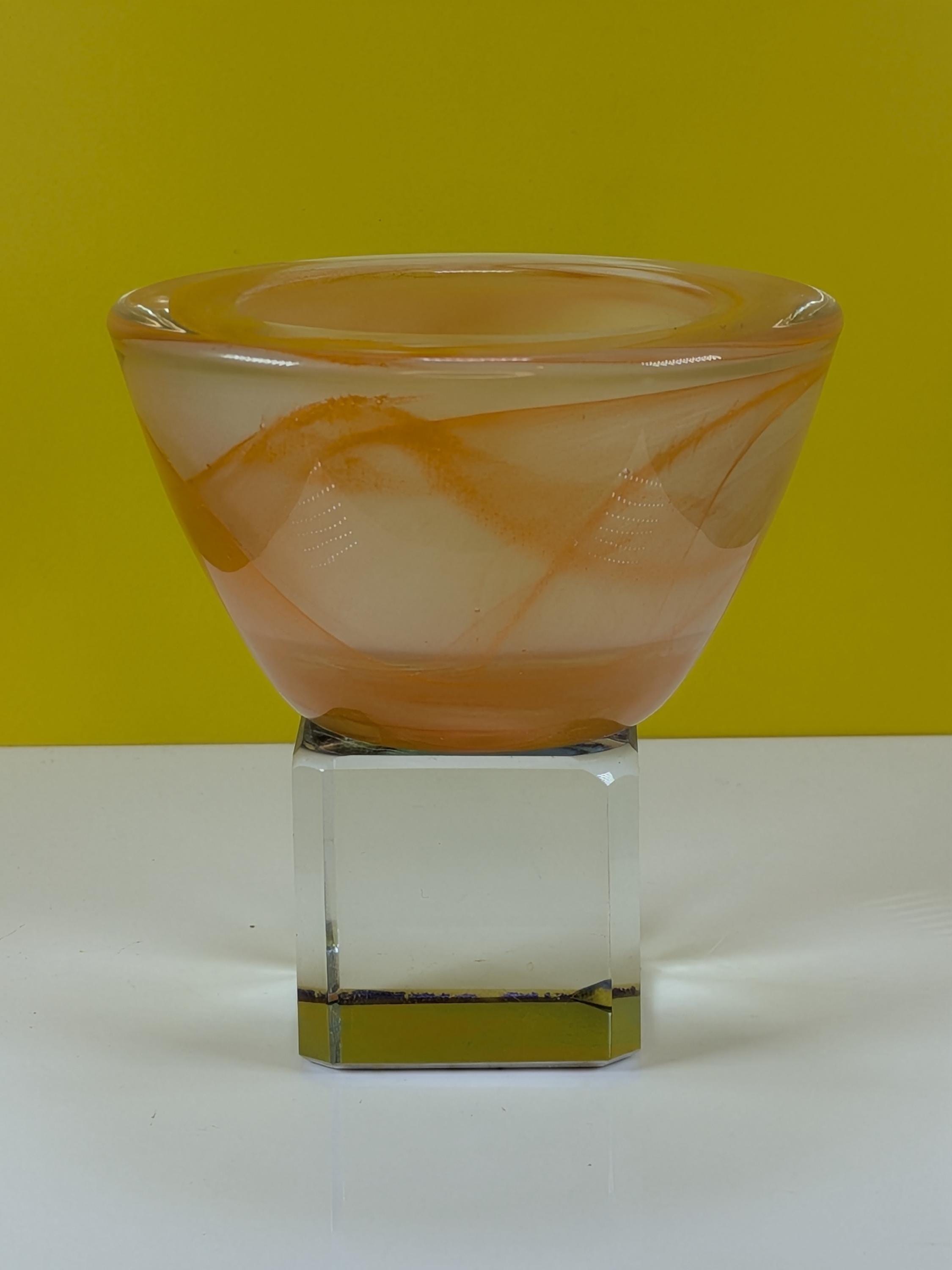 Vintage Kosta Boda Atoll Art Glass Bowl Votive Set Anna Ehrner Swedish Hand Blown Swirl Crystal Set of 3 Colorful MCM Home Decor view 9