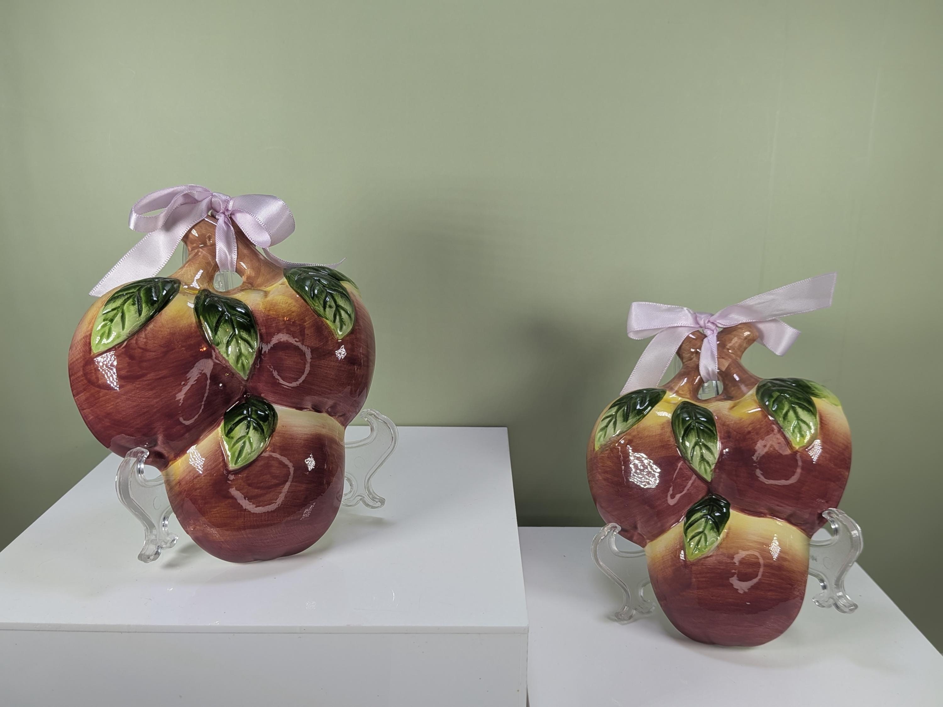 Vintage Mid Century Modern Ceramic Fruit Wall Plaques Set of 4 Retro 3D Hand Painted Strawberry and Apple Kitchen Wall Decor 1970s view 4