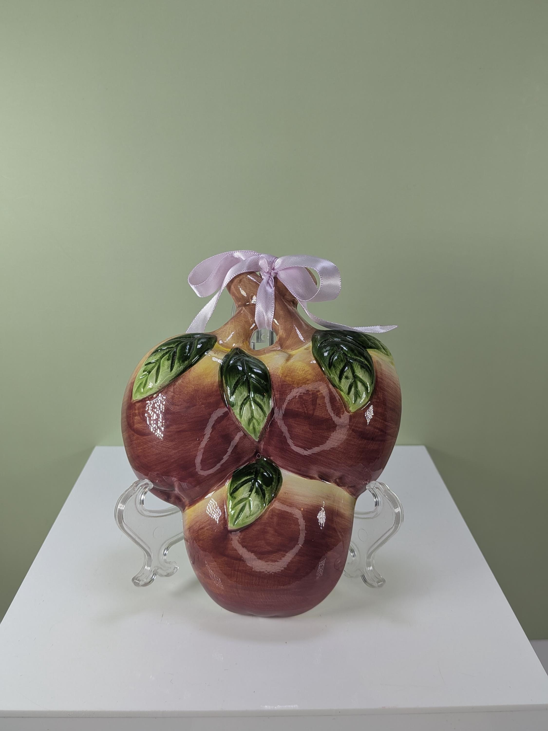 Vintage Mid Century Modern Ceramic Fruit Wall Plaques Set of 4 Retro 3D Hand Painted Strawberry and Apple Kitchen Wall Decor 1970s view 6