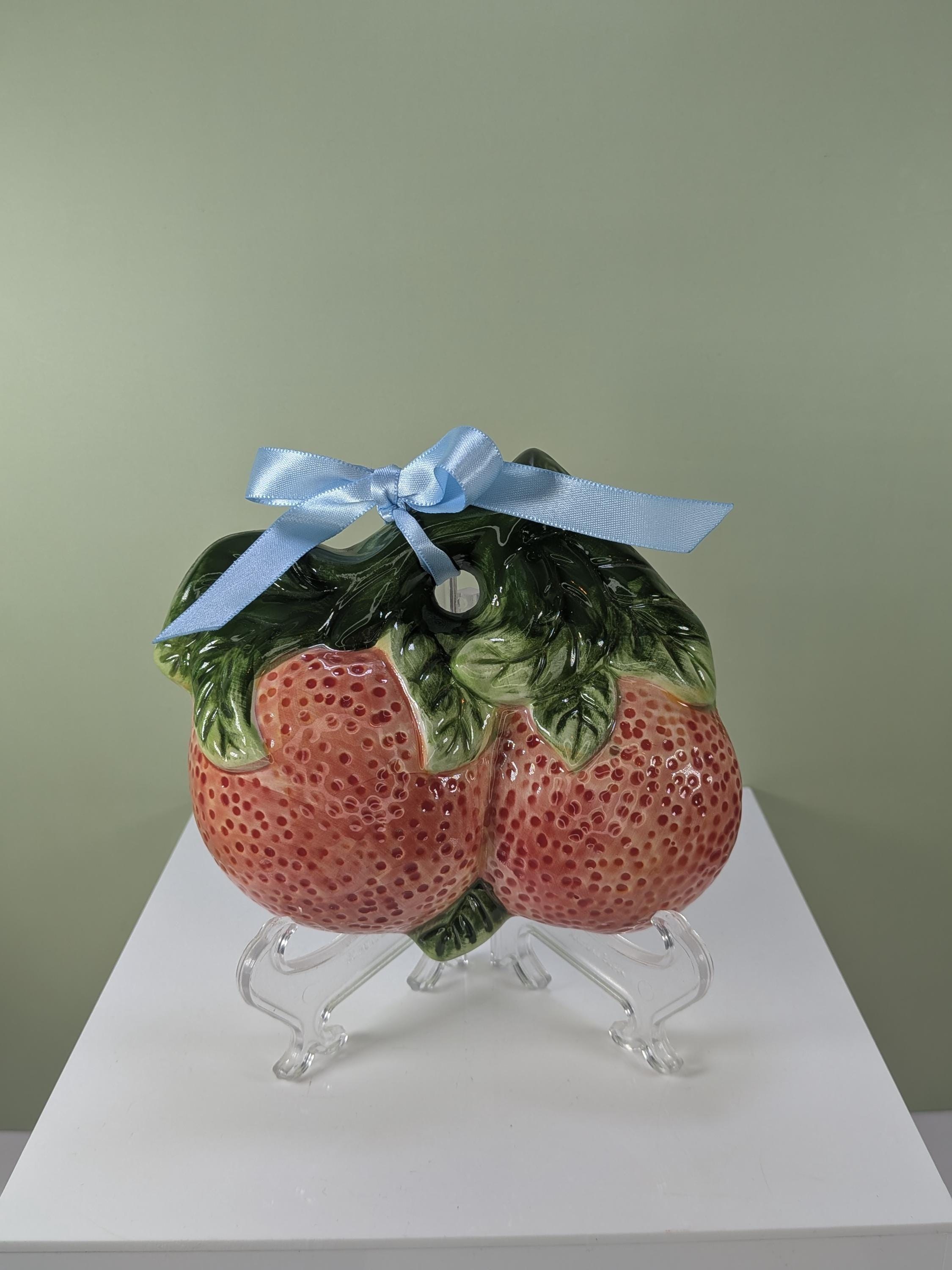 Vintage Mid Century Modern Ceramic Fruit Wall Plaques Set of 4 Retro 3D Hand Painted Strawberry and Apple Kitchen Wall Decor 1970s view 7