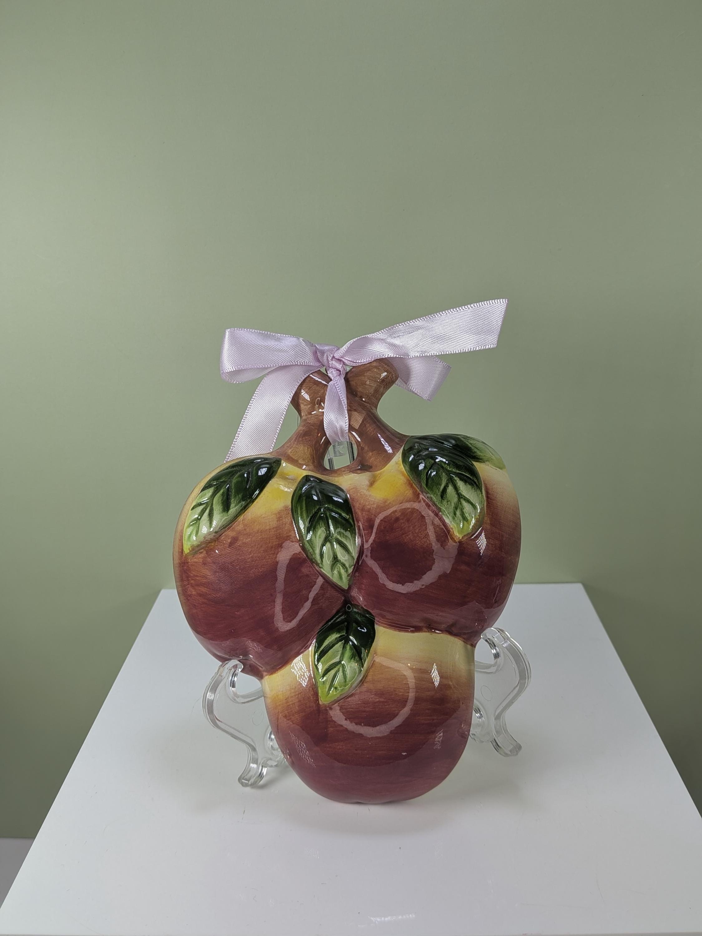 Vintage Mid Century Modern Ceramic Fruit Wall Plaques Set of 4 Retro 3D Hand Painted Strawberry and Apple Kitchen Wall Decor 1970s view 8