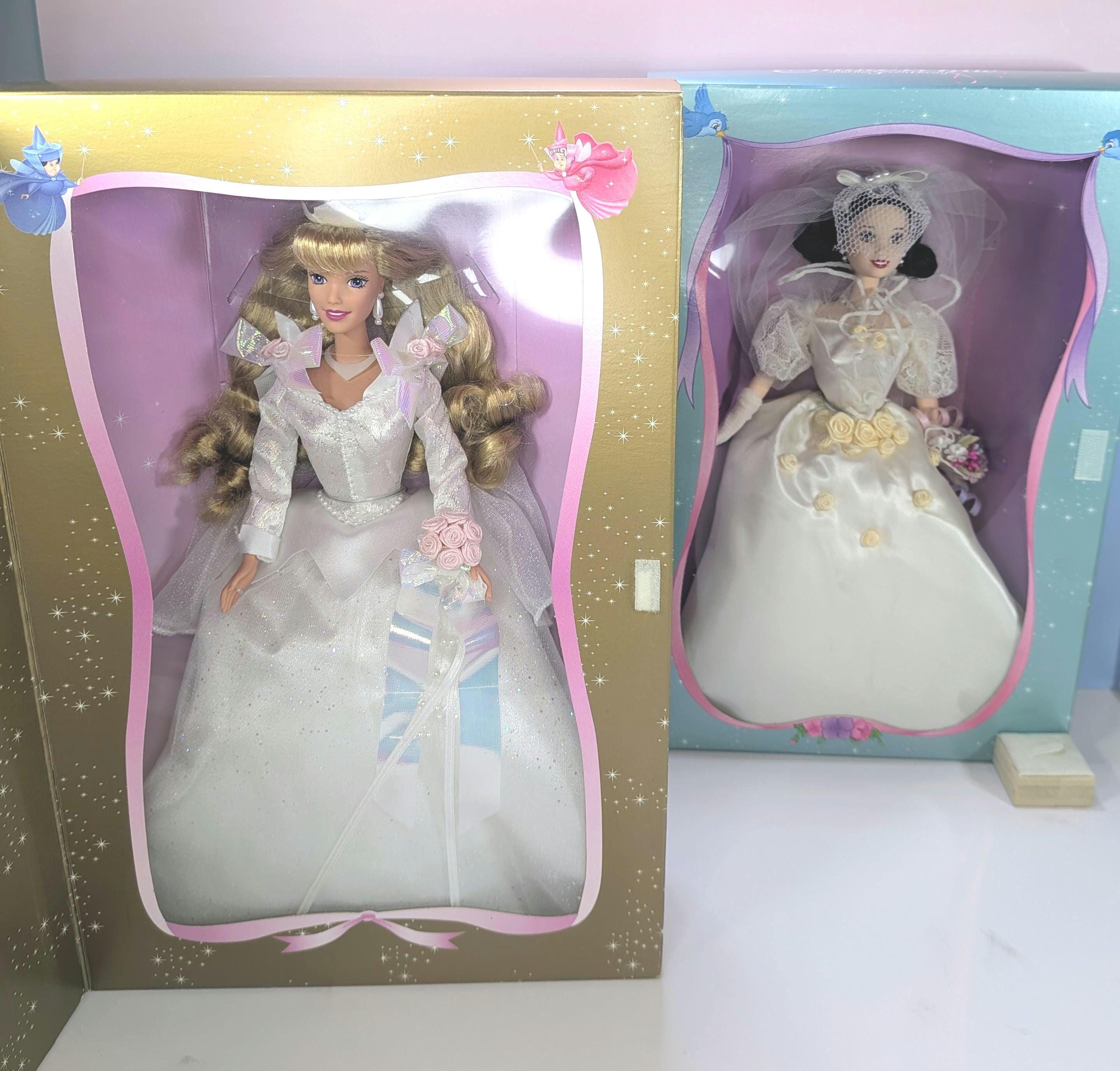 Vintage 1997 Mattel Disney Wedding Barbie Doll Set Sleeping Beauty Aurora and Snow White Collector Edition NIB NRFB