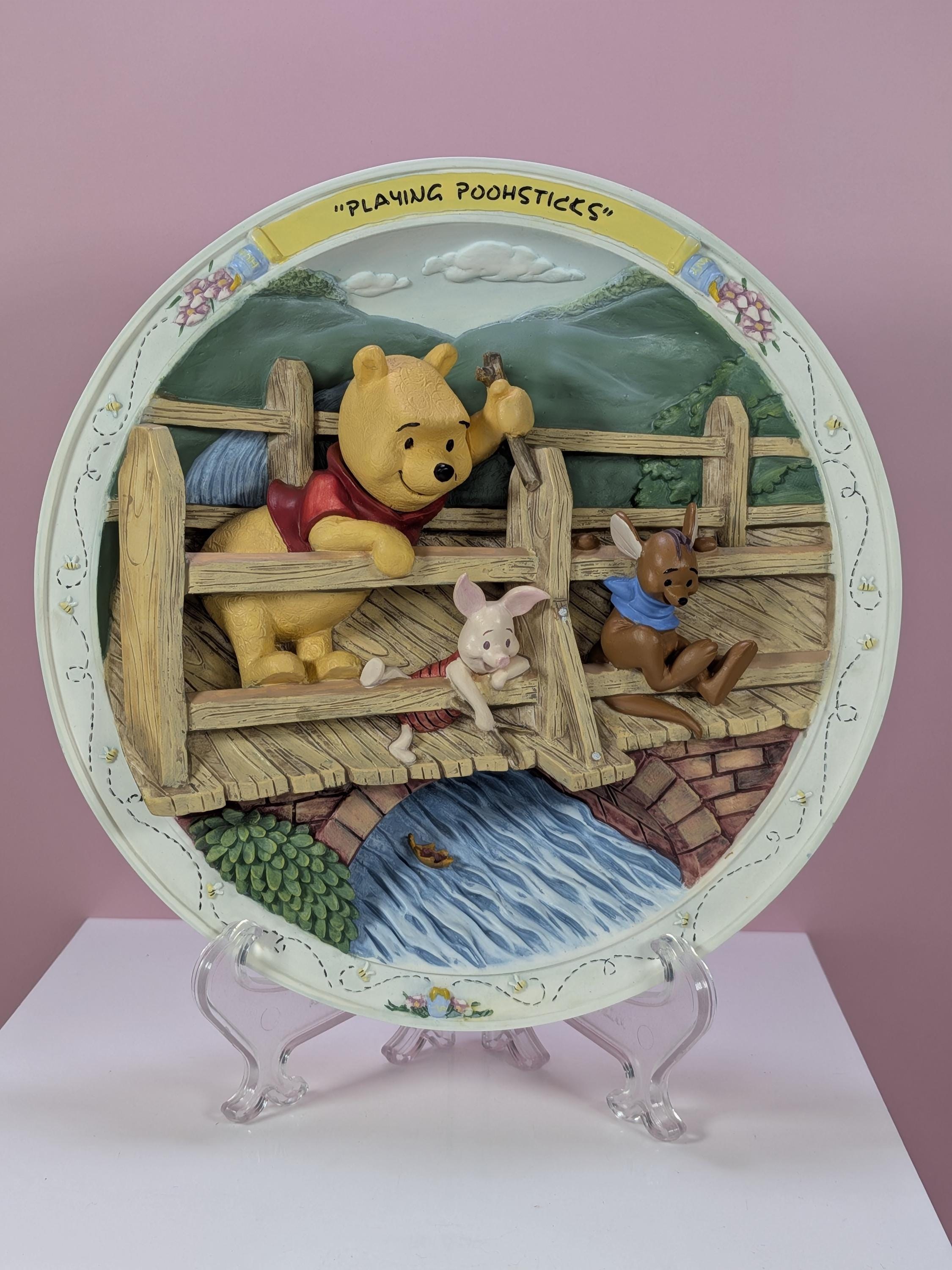 Vintage 1996 Bradford Exchange Disney Winnie the Pooh 3D Sculptural Collector Plate Playing Poohsticks with COA and Original Box view 5