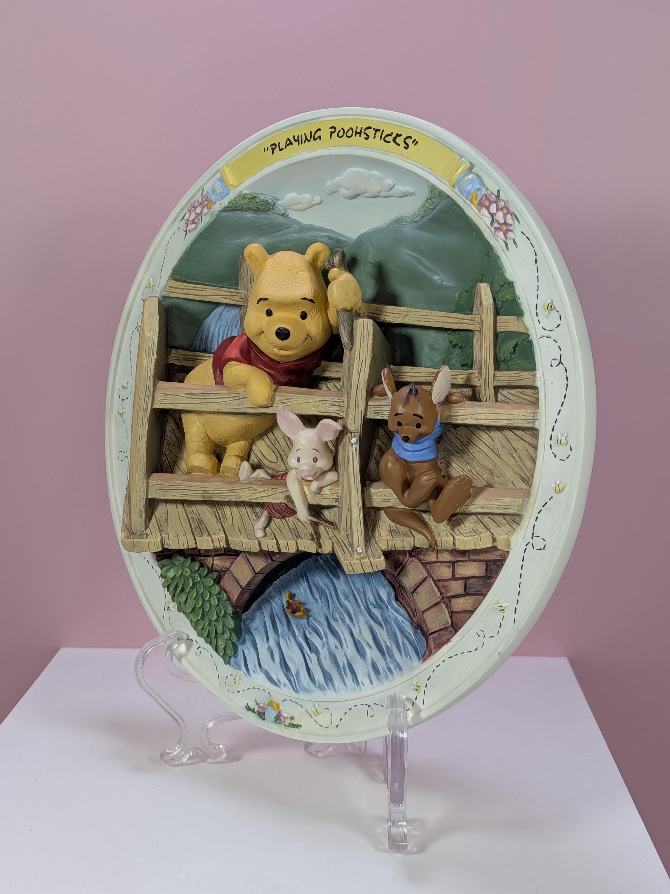 Vintage 1996 Bradford Exchange Disney Winnie the Pooh 3D Sculptural Collector Plate Playing Poohsticks with COA and Original Box view 7