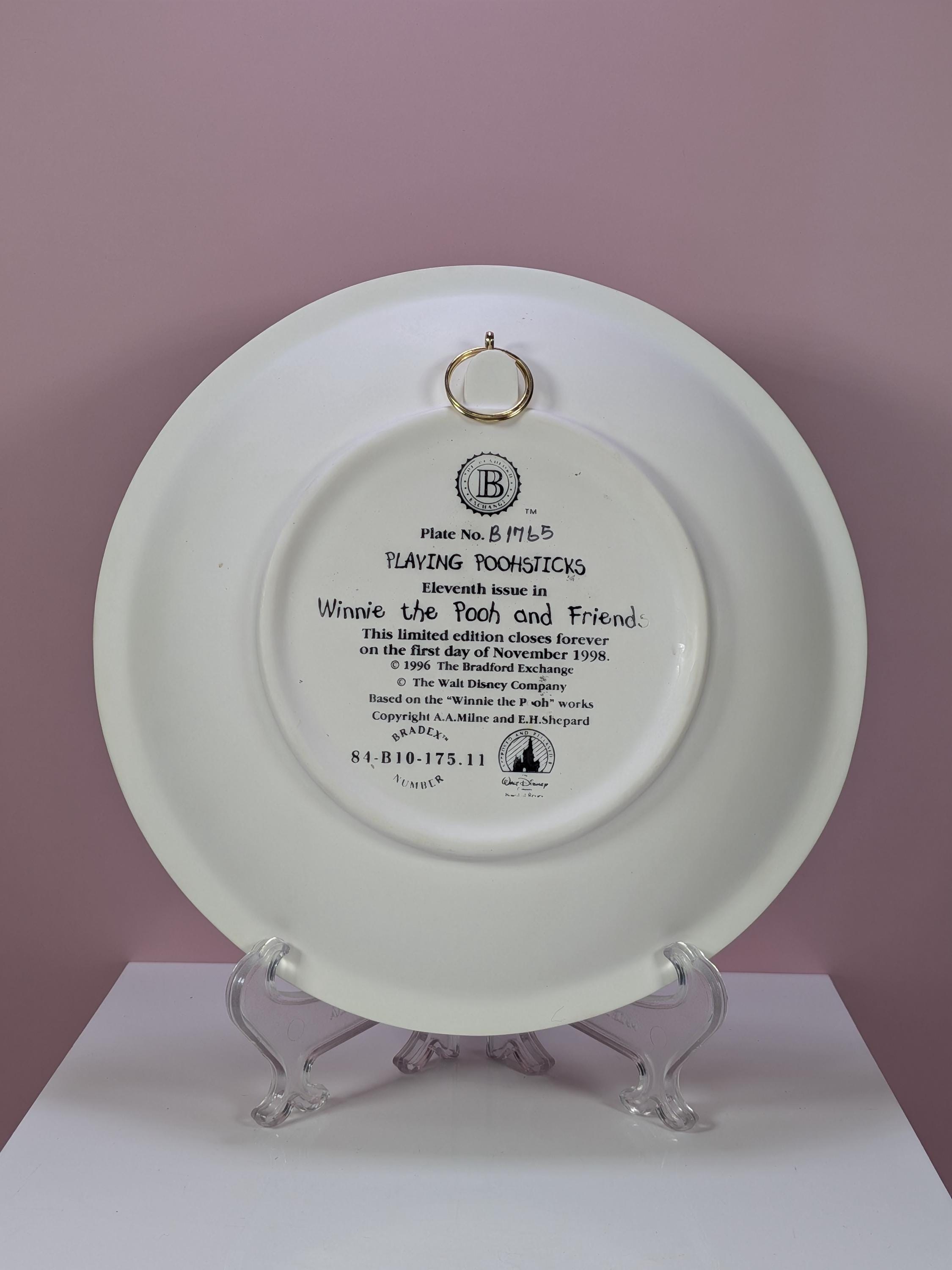 Vintage 1996 Bradford Exchange Disney Winnie the Pooh 3D Sculptural Collector Plate Playing Poohsticks with COA and Original Box view 8