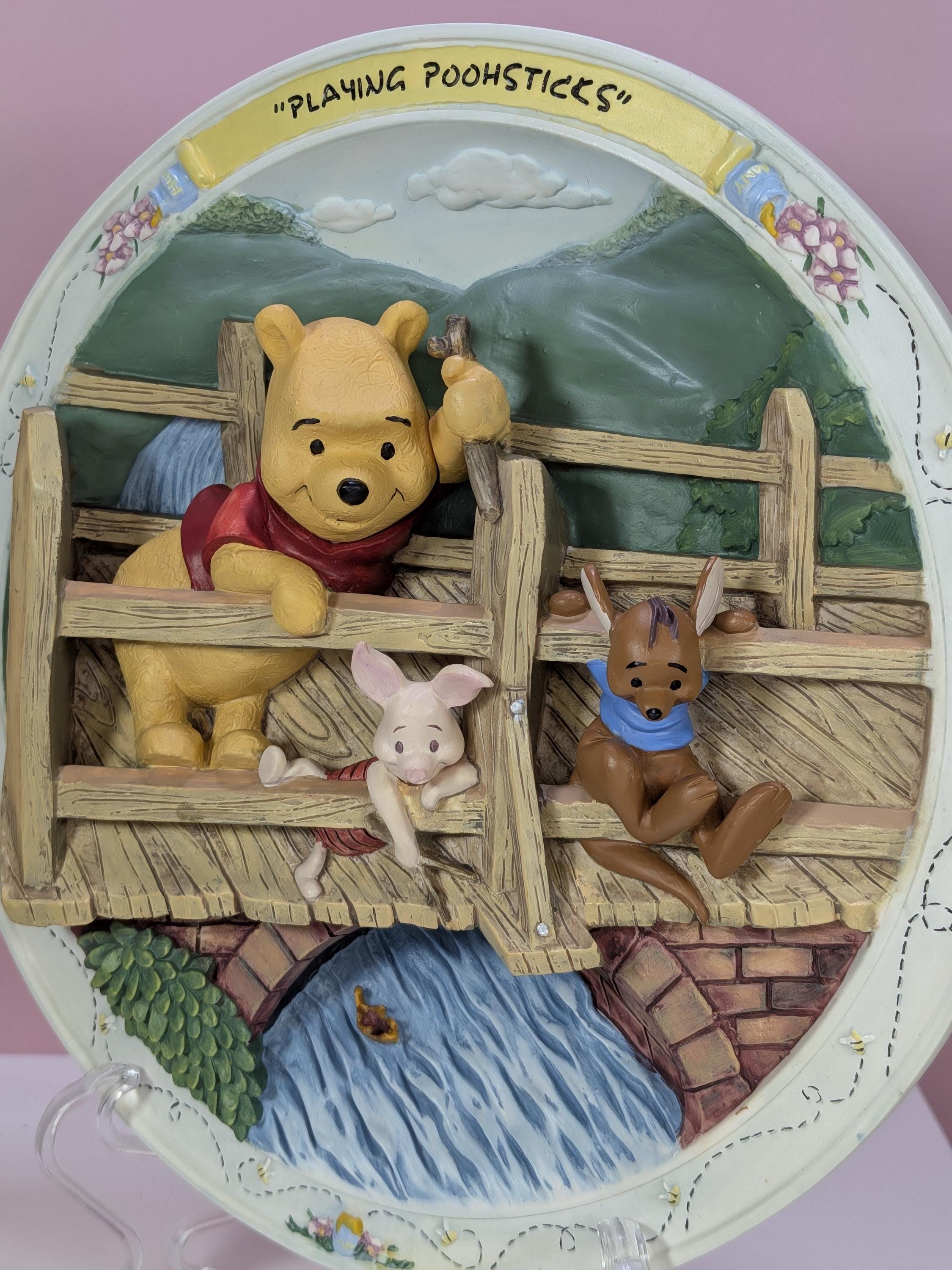 Vintage 1996 Bradford Exchange Disney Winnie the Pooh 3D Sculptural Collector Plate Playing Poohsticks with COA and Original Box view 10
