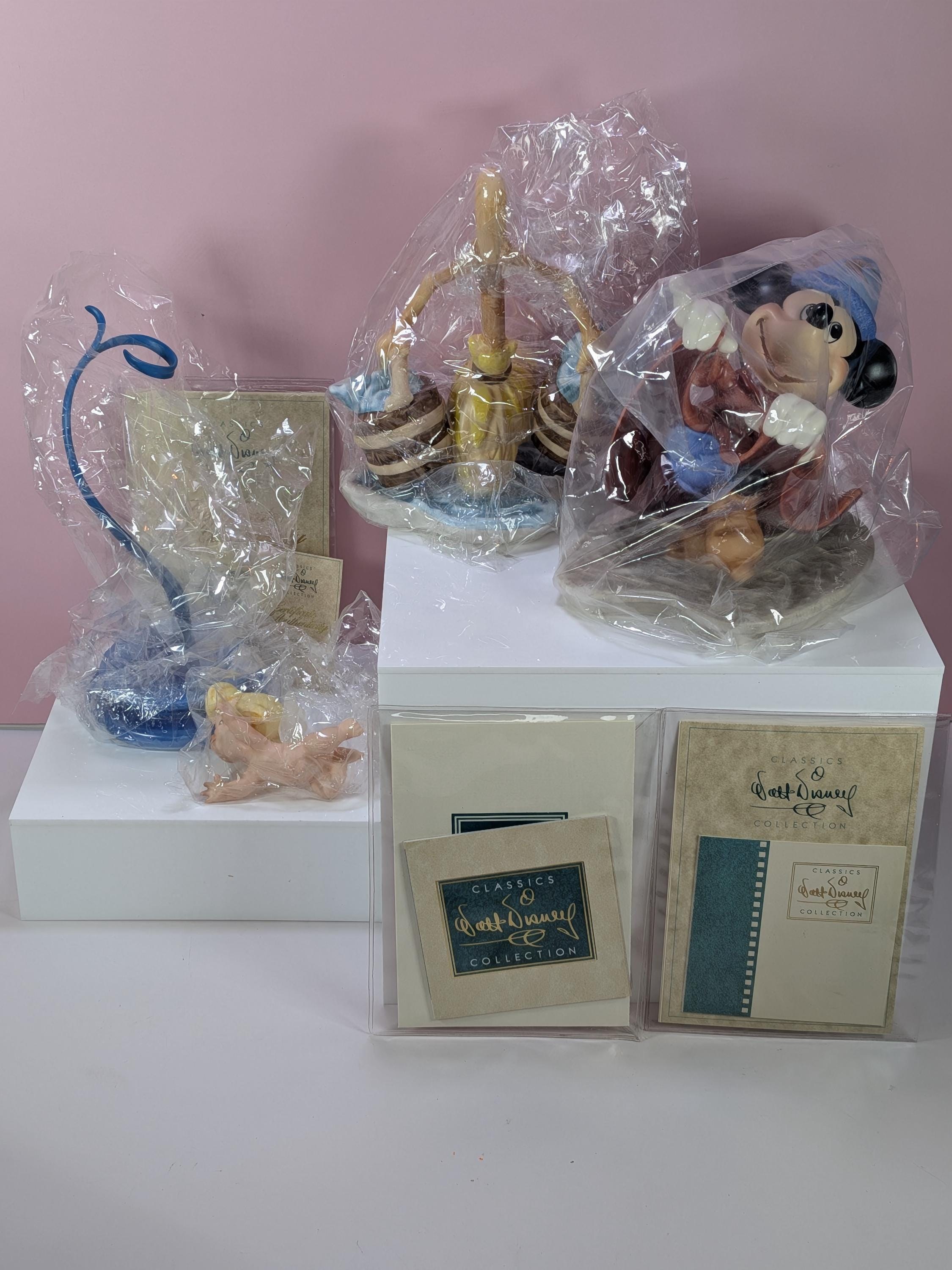 Mint WDCC Disney Fantasia Figurine Lot Sorcerer Mickey Magic Broom Cupid with Stand New Old Stock Deadstock with Boxes and COAs Complete Set view 2