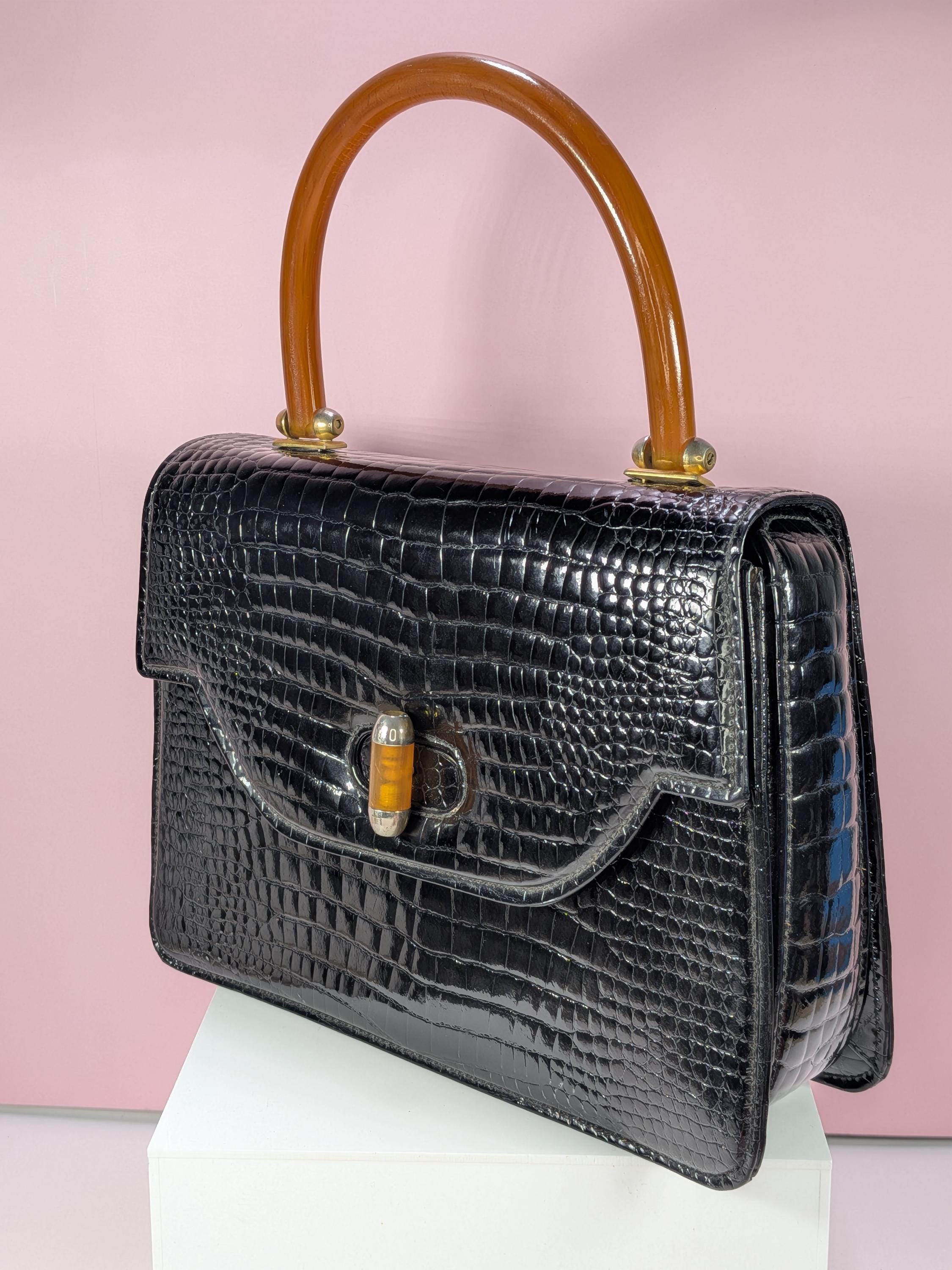 Vintage 1960s Crocodile & Resin Top Handle Bag , Attributed to Gucci view 2