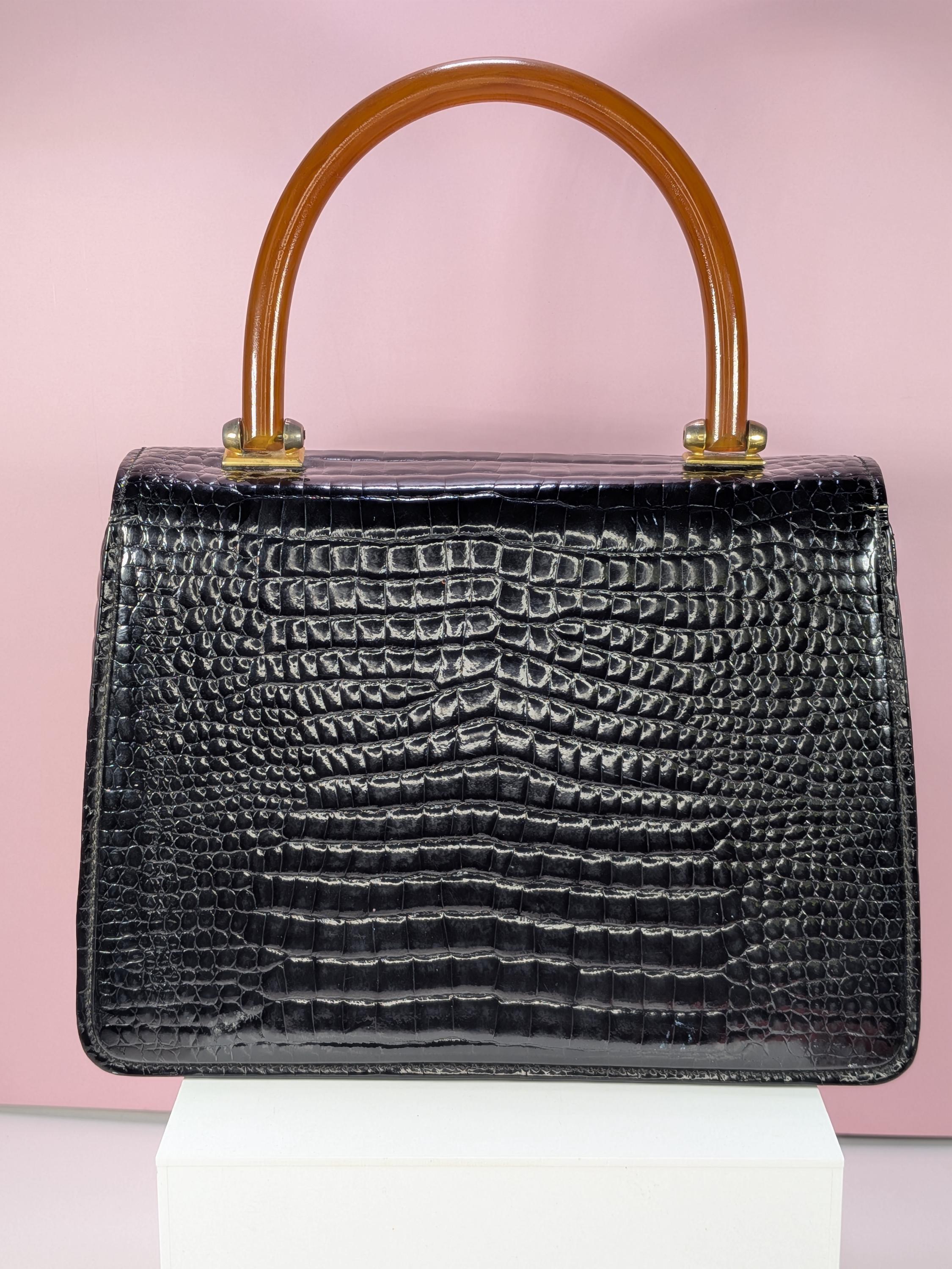 Vintage 1960s Crocodile & Resin Top Handle Bag , Attributed to Gucci view 6