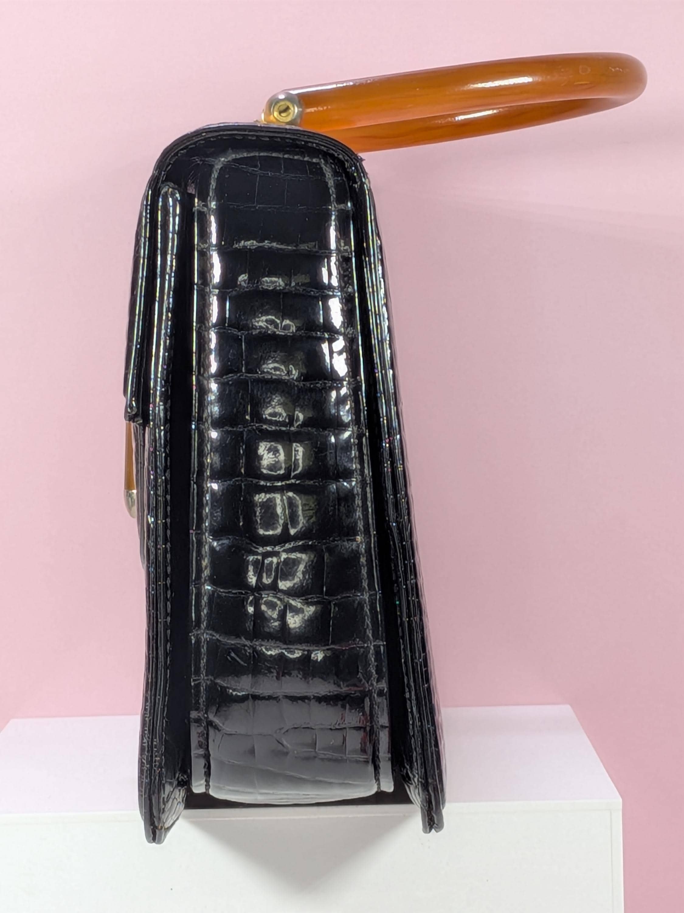 Vintage 1960s Crocodile & Resin Top Handle Bag , Attributed to Gucci view 8