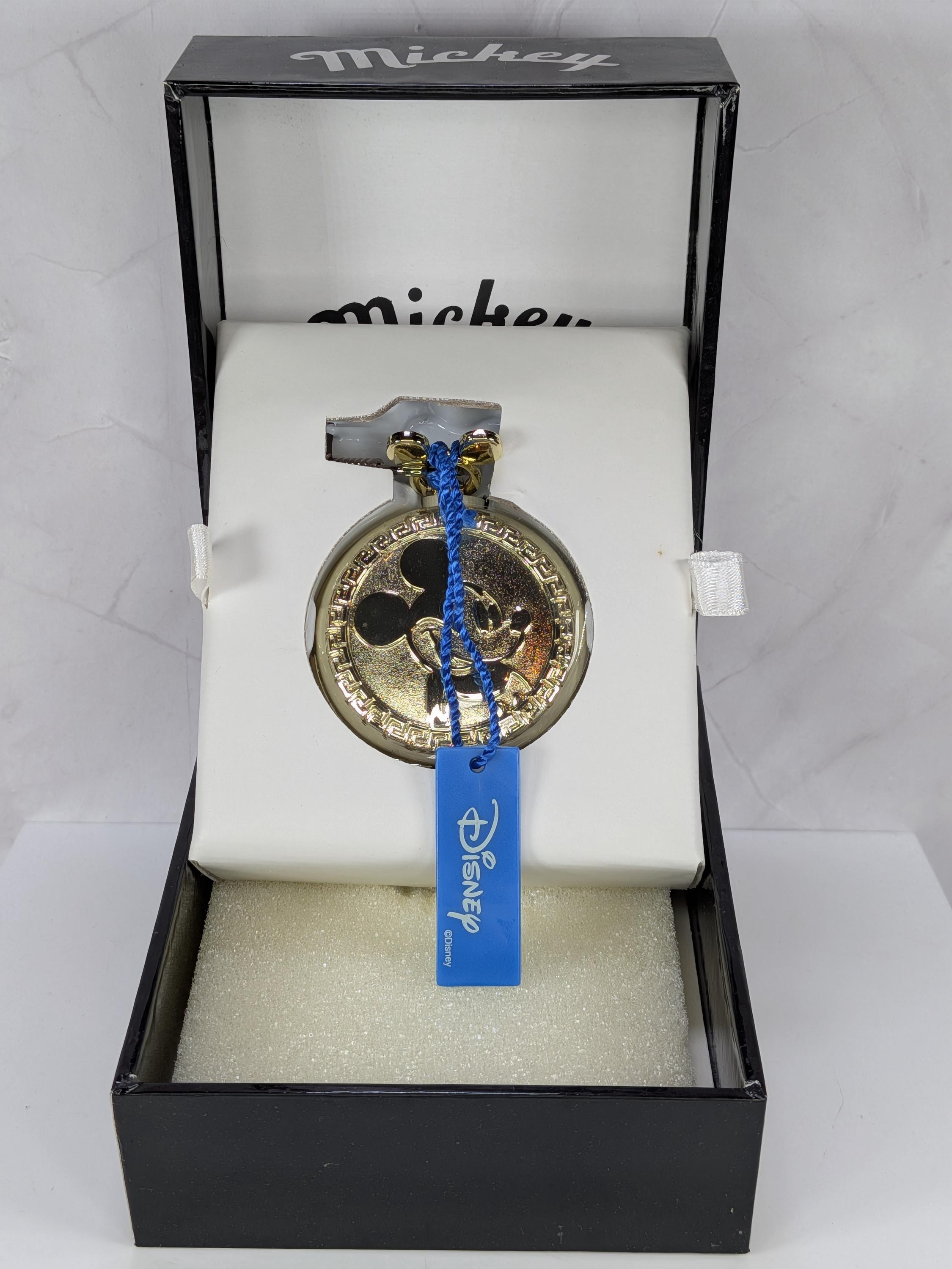 Works! Vintage Disney Mickey Mouse Pocket Watch Gold Tone New Old Stock, 1990s MZ Berger Character Timepiece in Original Box, New Battery!