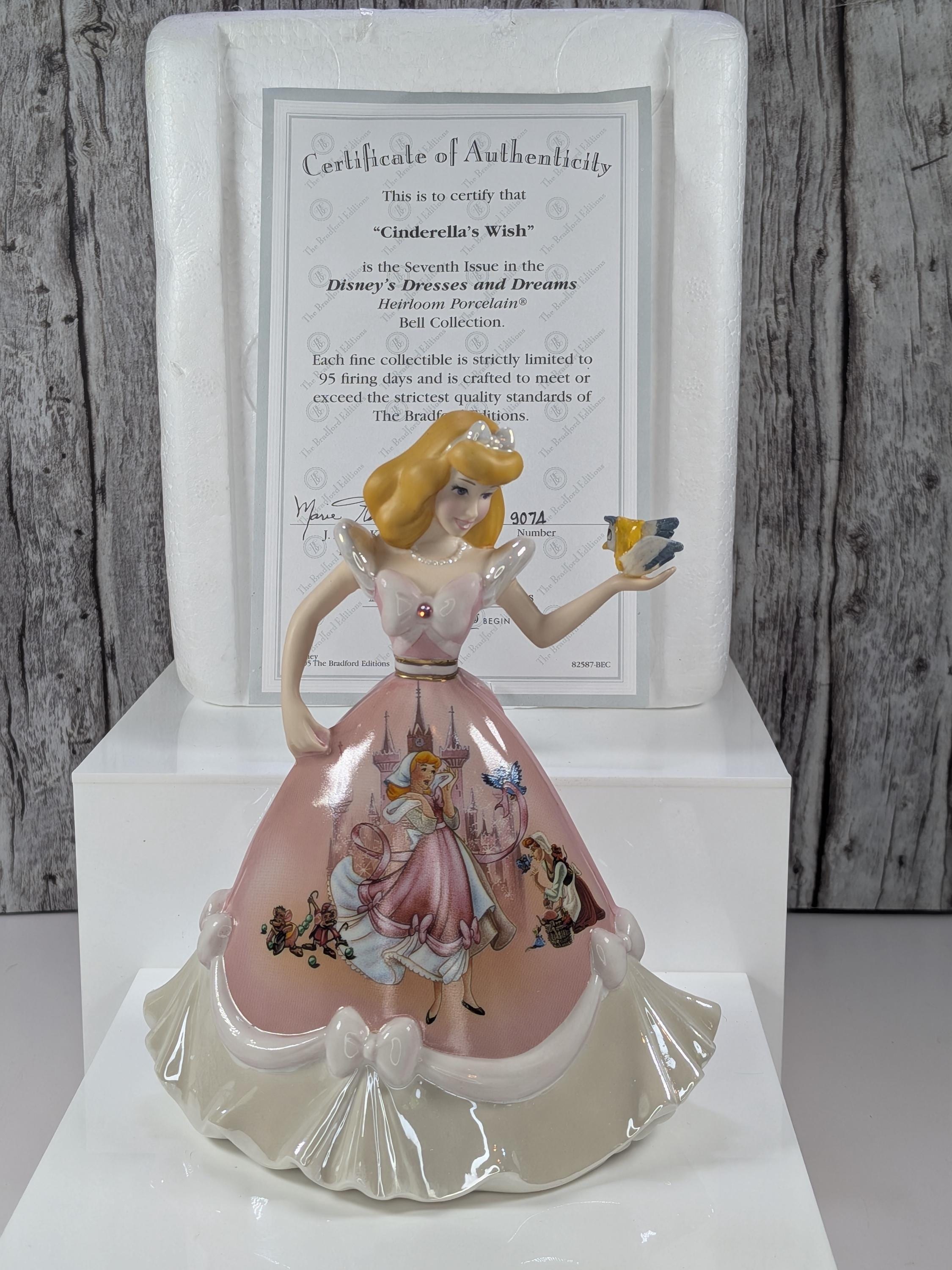 RARE! Like New, Vintage Bradford Exchange Cinderella Wish Porcelain Bell Figurine with COA