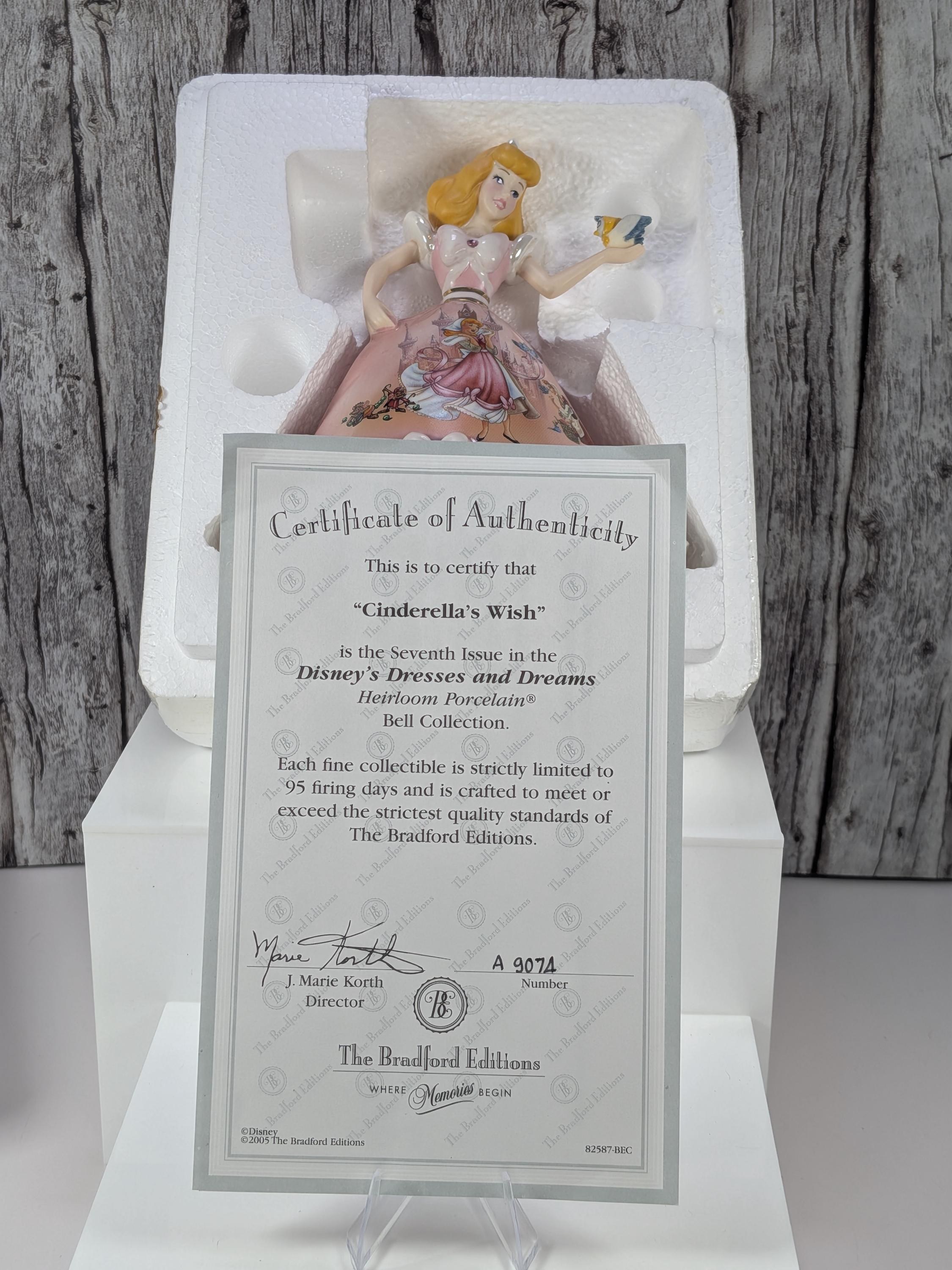 RARE! Like New, Vintage Bradford Exchange Cinderella Wish Porcelain Bell Figurine with COA view 2