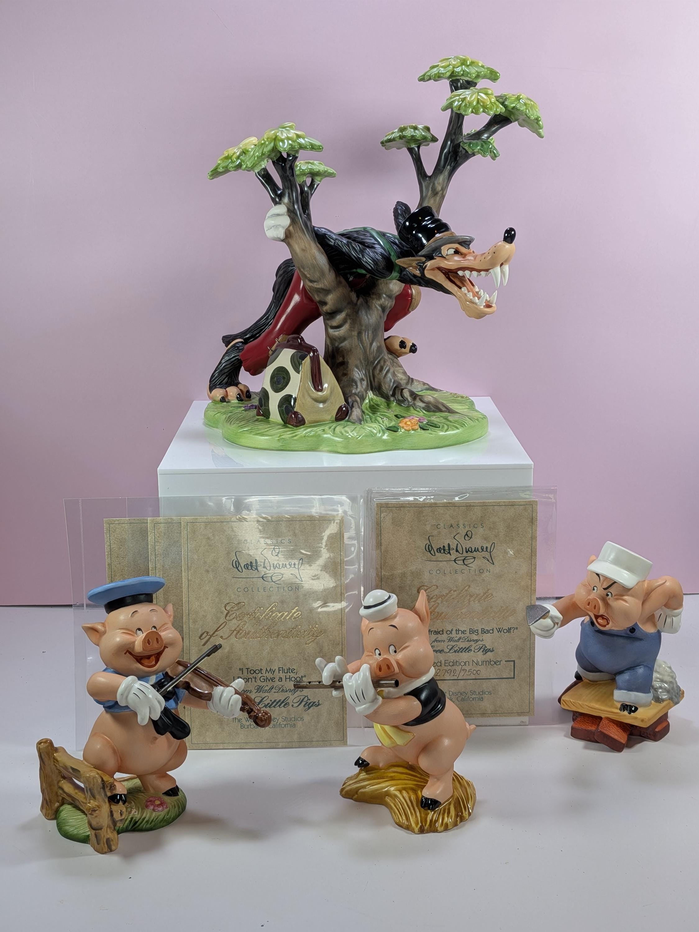 WDCC Three Little Pigs and Big Bad Wolf Figurine Set - Complete 4 Piece Collection with Original Boxes & COA - Free Shipping