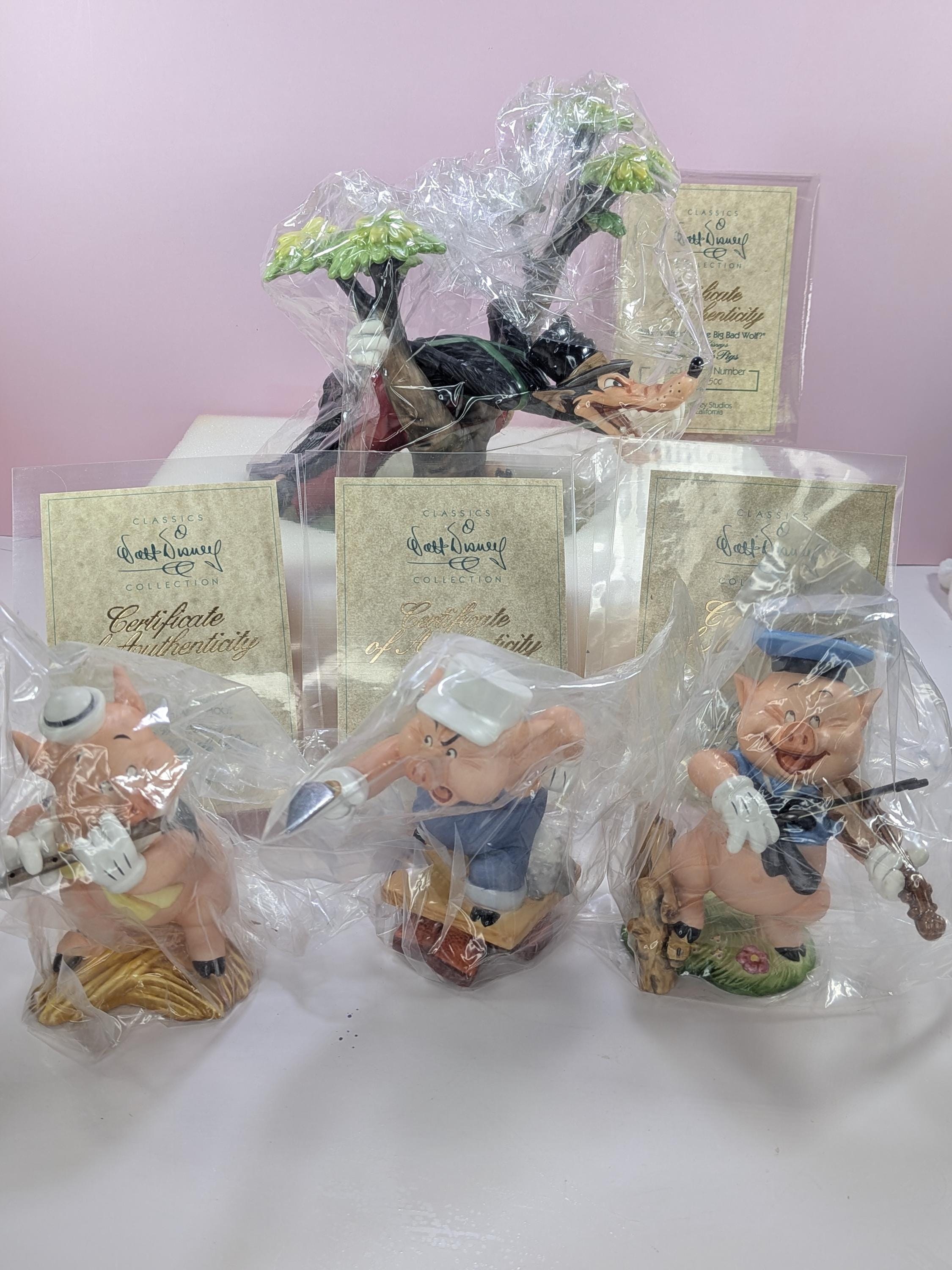 WDCC Three Little Pigs and Big Bad Wolf Figurine Set - Complete 4 Piece Collection with Original Boxes & COA - Free Shipping view 2