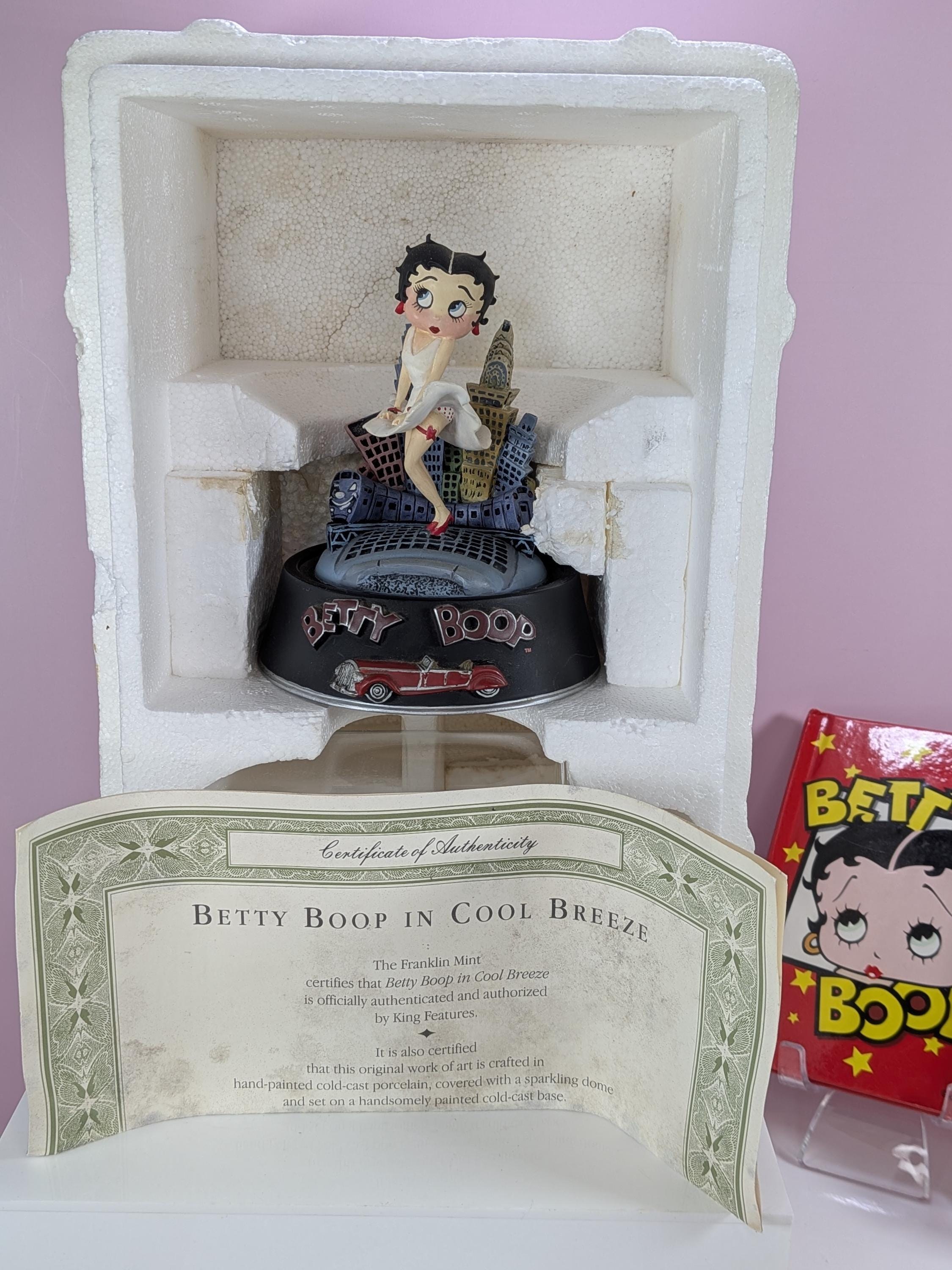 Vintage Betty Boop 4 Piece Collection, 1996 Franklin Mint Cool Breeze Figurine with Box COA Dome, Pristine Mini Locking Journals Diaries Set view 3