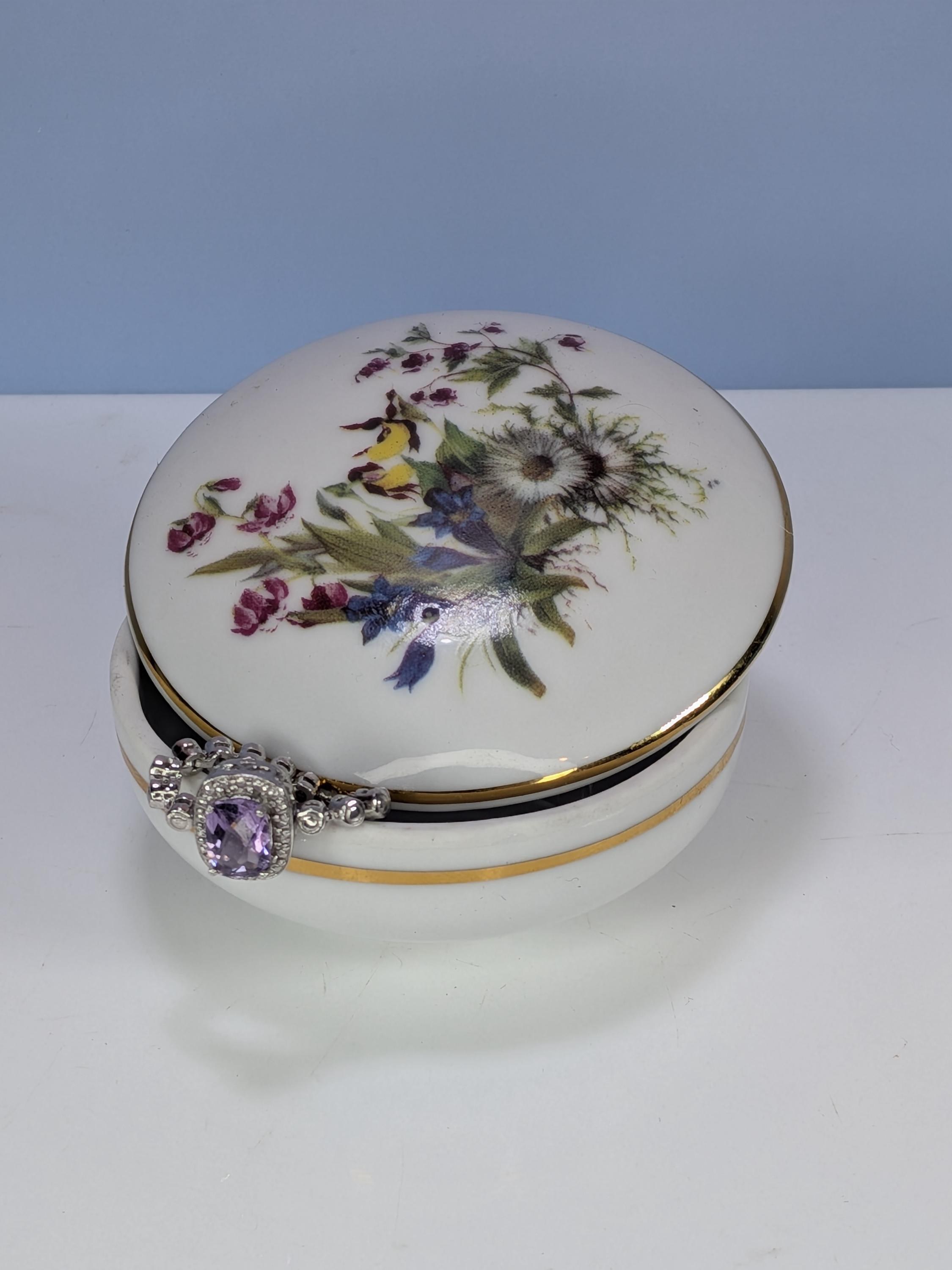 Vintage Konditorei Zauner Trinket Dish Bundled With Adjustable Sterling Silver Amethyst Halo Line Bracelet, Special Gift Set For Her view 5