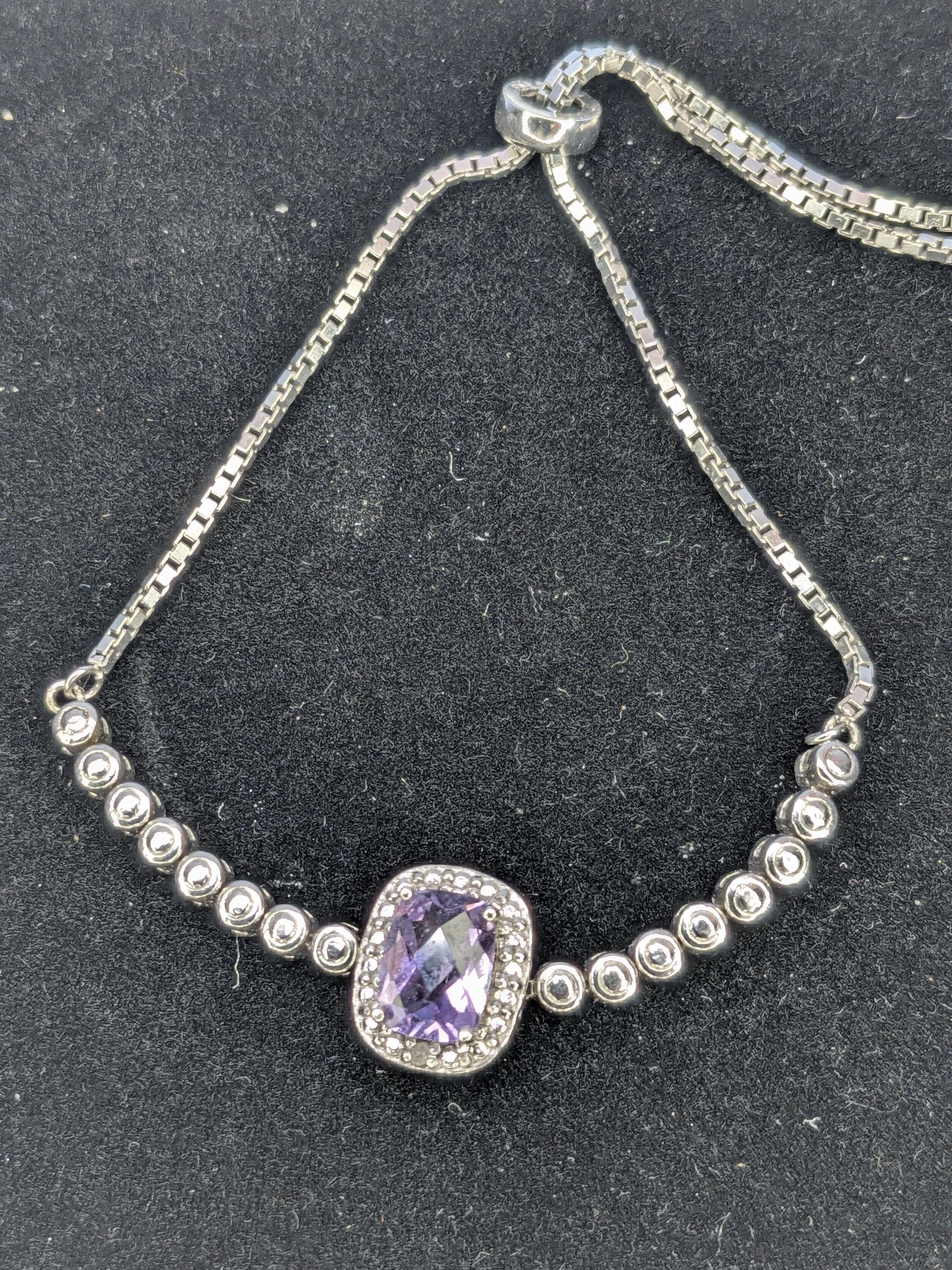 Vintage Konditorei Zauner Trinket Dish Bundled With Adjustable Sterling Silver Amethyst Halo Line Bracelet, Special Gift Set For Her view 6