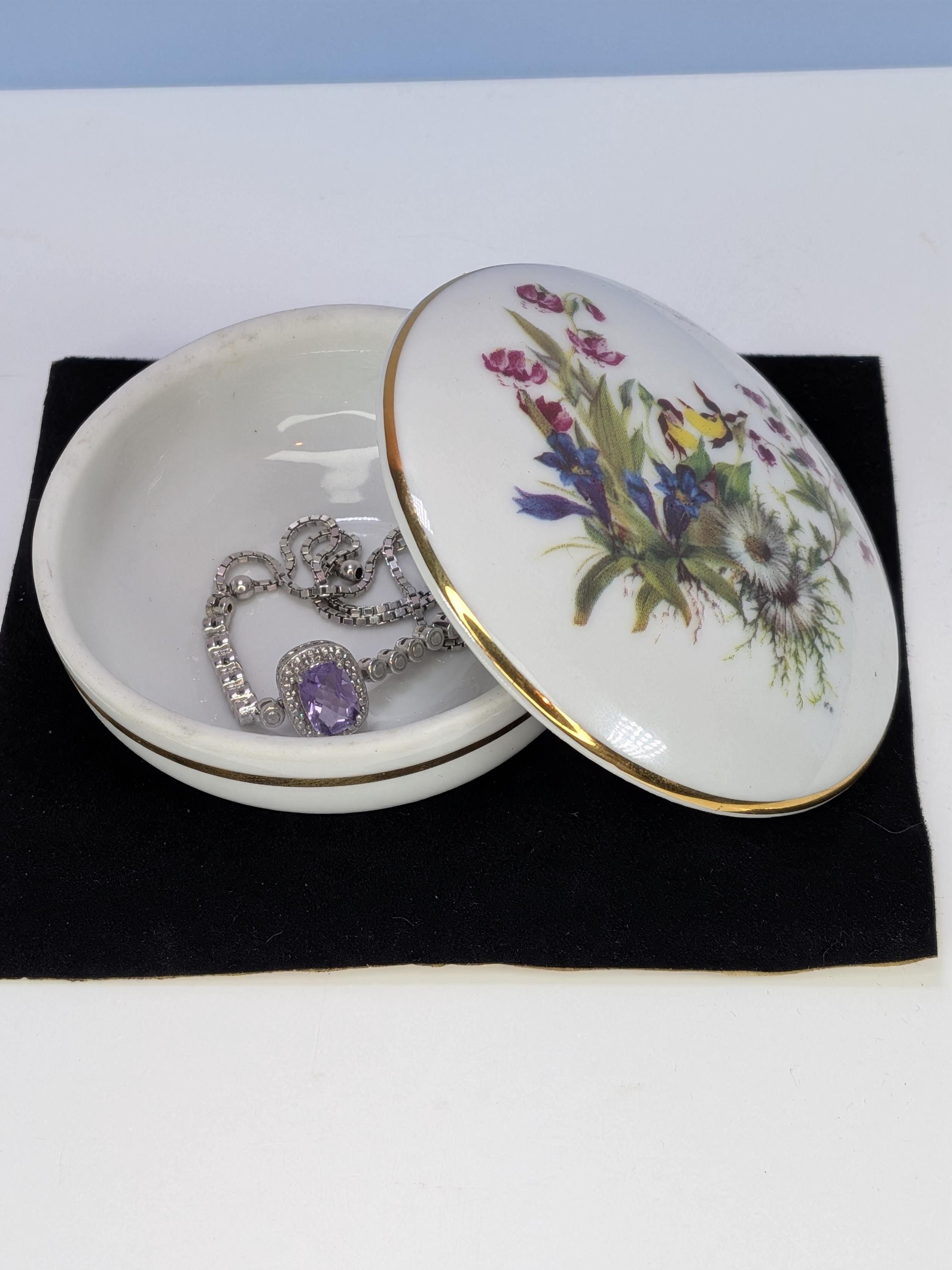 Vintage Konditorei Zauner Trinket Dish Bundled With Adjustable Sterling Silver Amethyst Halo Line Bracelet, Special Gift Set For Her view 8