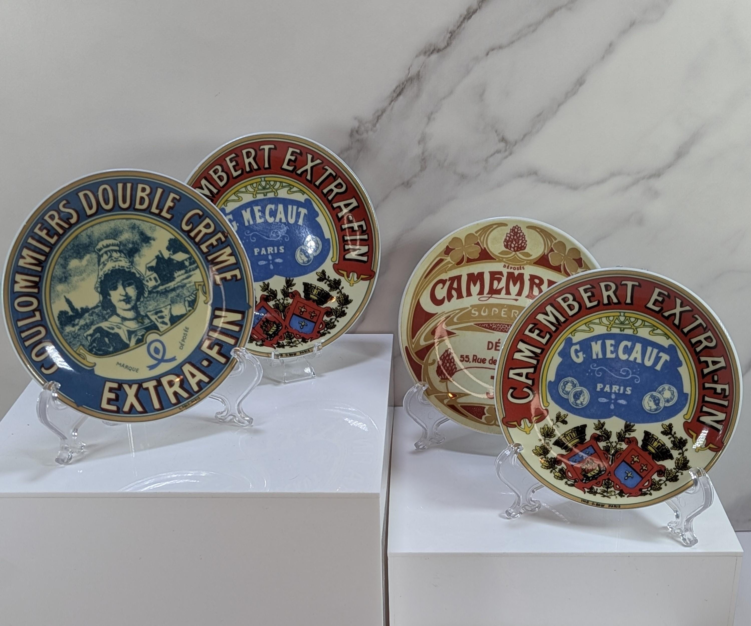Vintage BIA Cordon Bleu French Camembert Fromage porcelain plate set of 4, retro bistro charcuterie cheese appetizer dishes