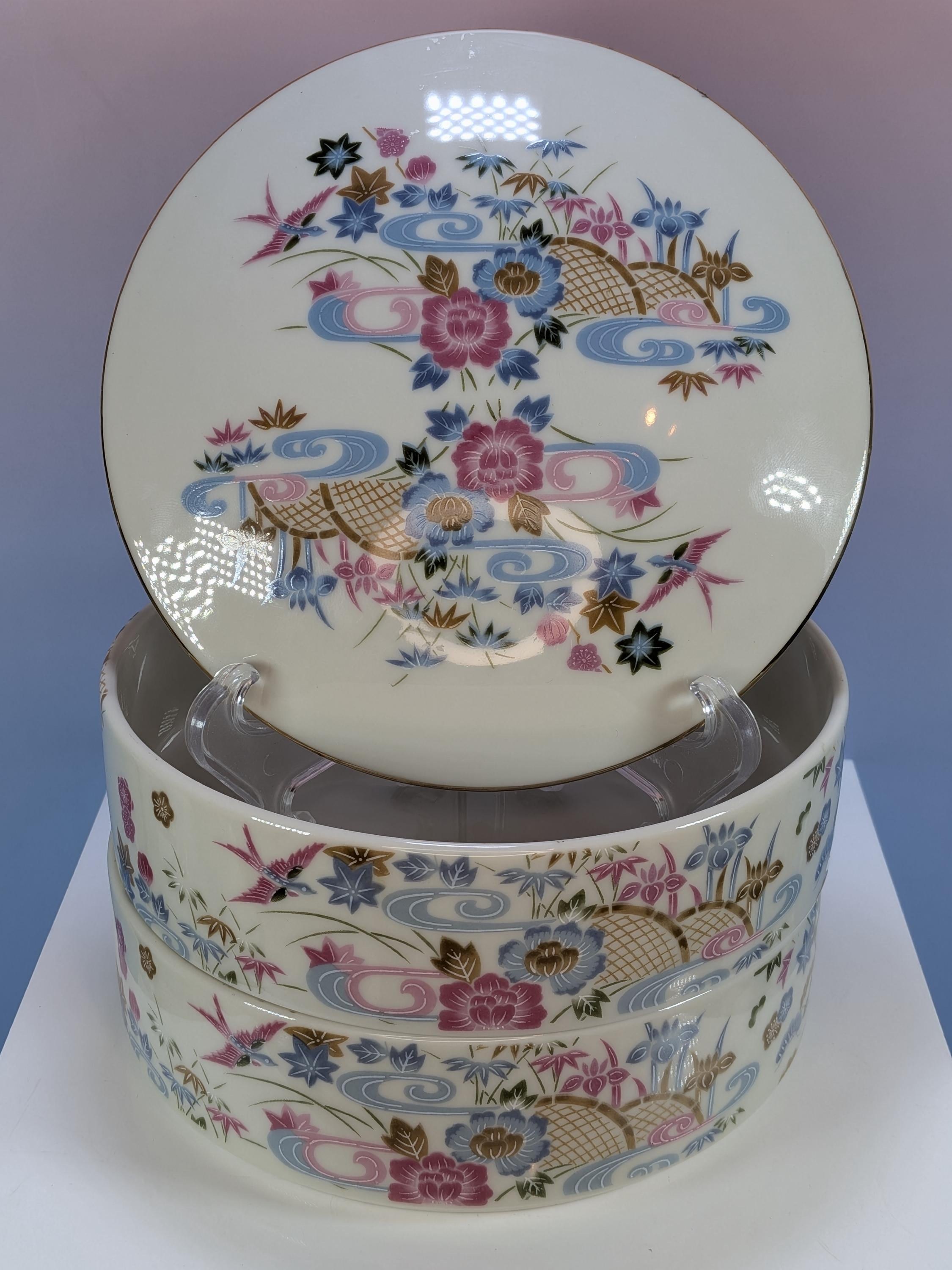 Vintage Shibata Japan Porcelain Stacked Bento Box Three Tier Lidded Imari Floral Jubako Serving Dish - Immaculate Condition!