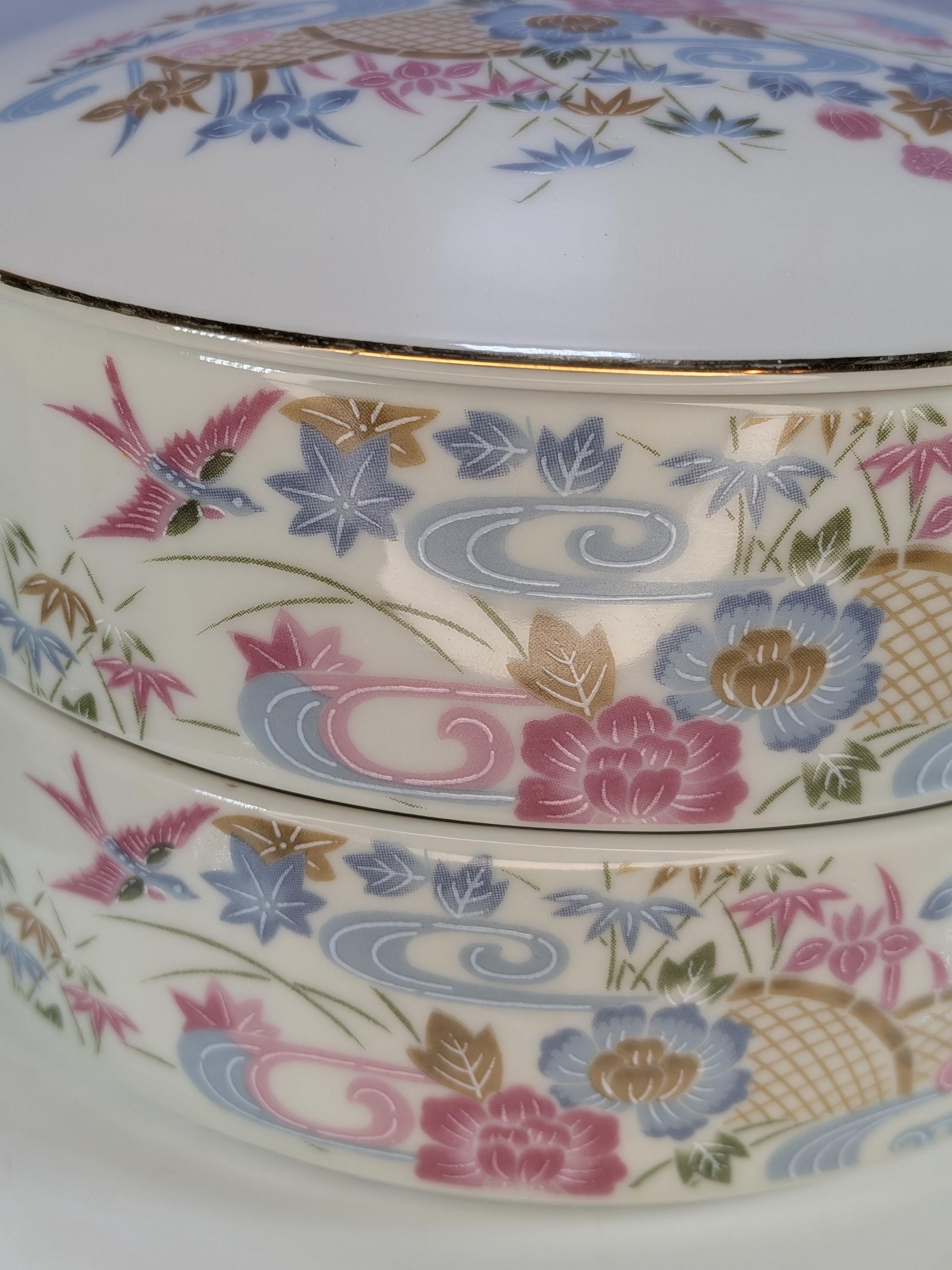Vintage Shibata Japan Porcelain Stacked Bento Box Three Tier Lidded Imari Floral Jubako Serving Dish - Immaculate Condition! view 8