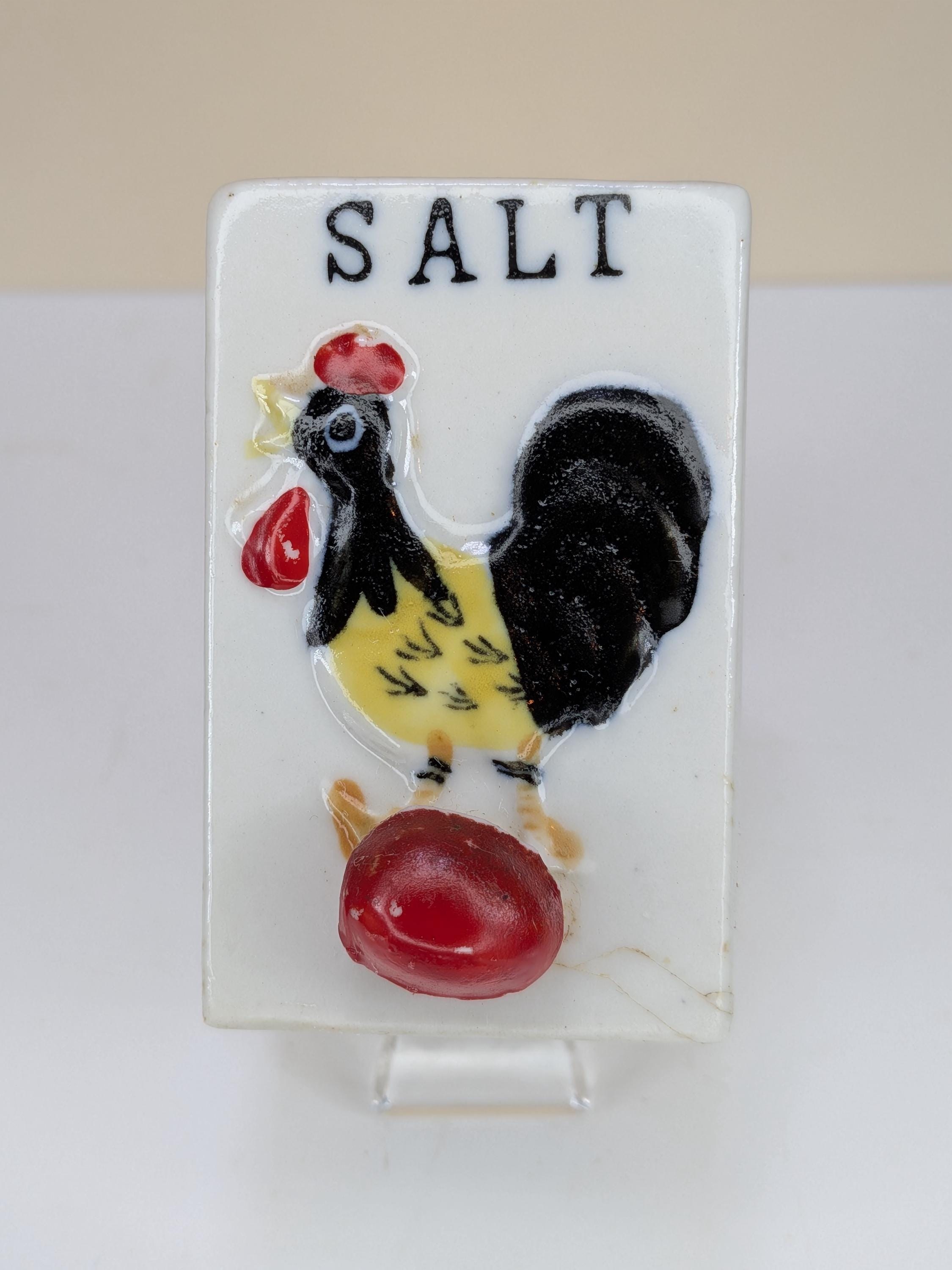 Vintage Japan Ceramic Rooster Spice Rack Complete Set With Wooden Wall Hanging Display Shelf Including All Original Corks view 8