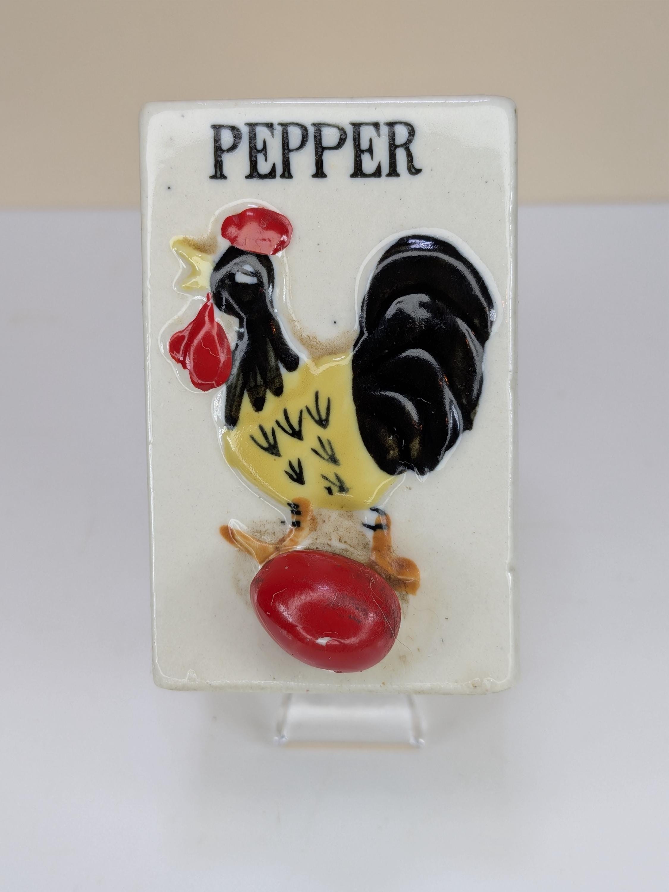 Vintage Japan Ceramic Rooster Spice Rack Complete Set With Wooden Wall Hanging Display Shelf Including All Original Corks view 9