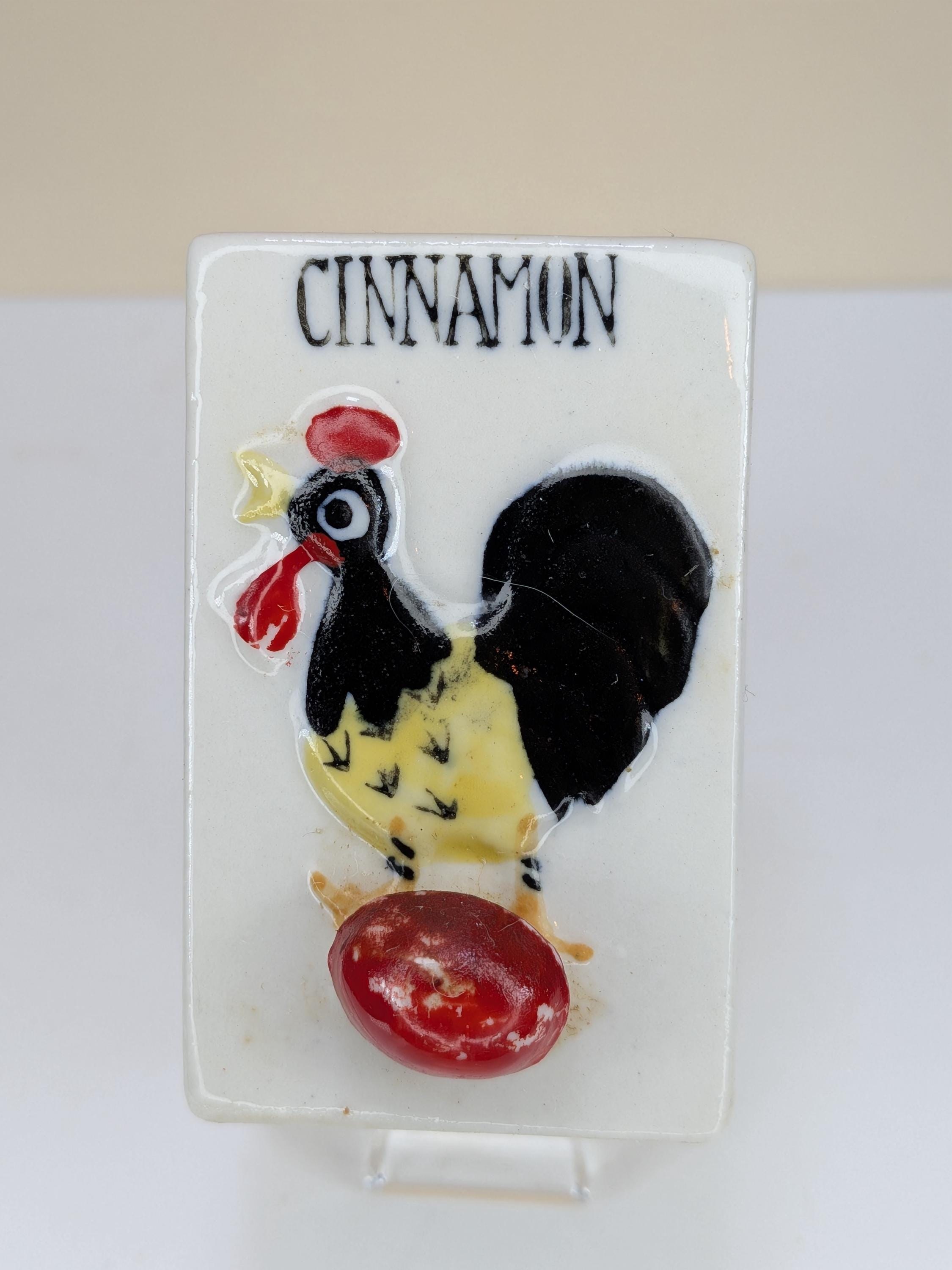 Vintage Japan Ceramic Rooster Spice Rack Complete Set With Wooden Wall Hanging Display Shelf Including All Original Corks view 10