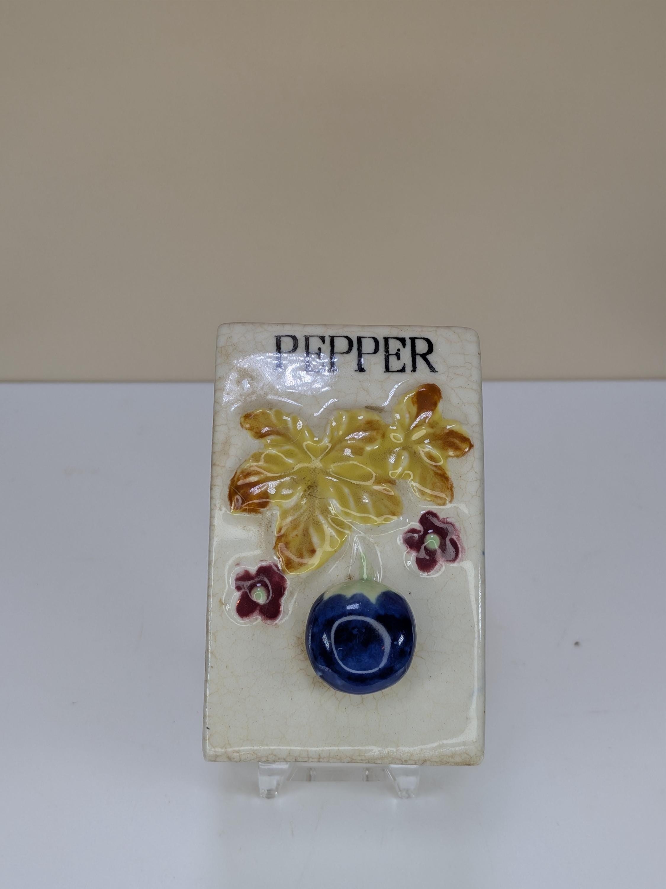 Vintage Japan Ceramic Salt Pepper Allspice Garlic Spice Rack Set With Wooden Wall Hanging Display Shelf view 12