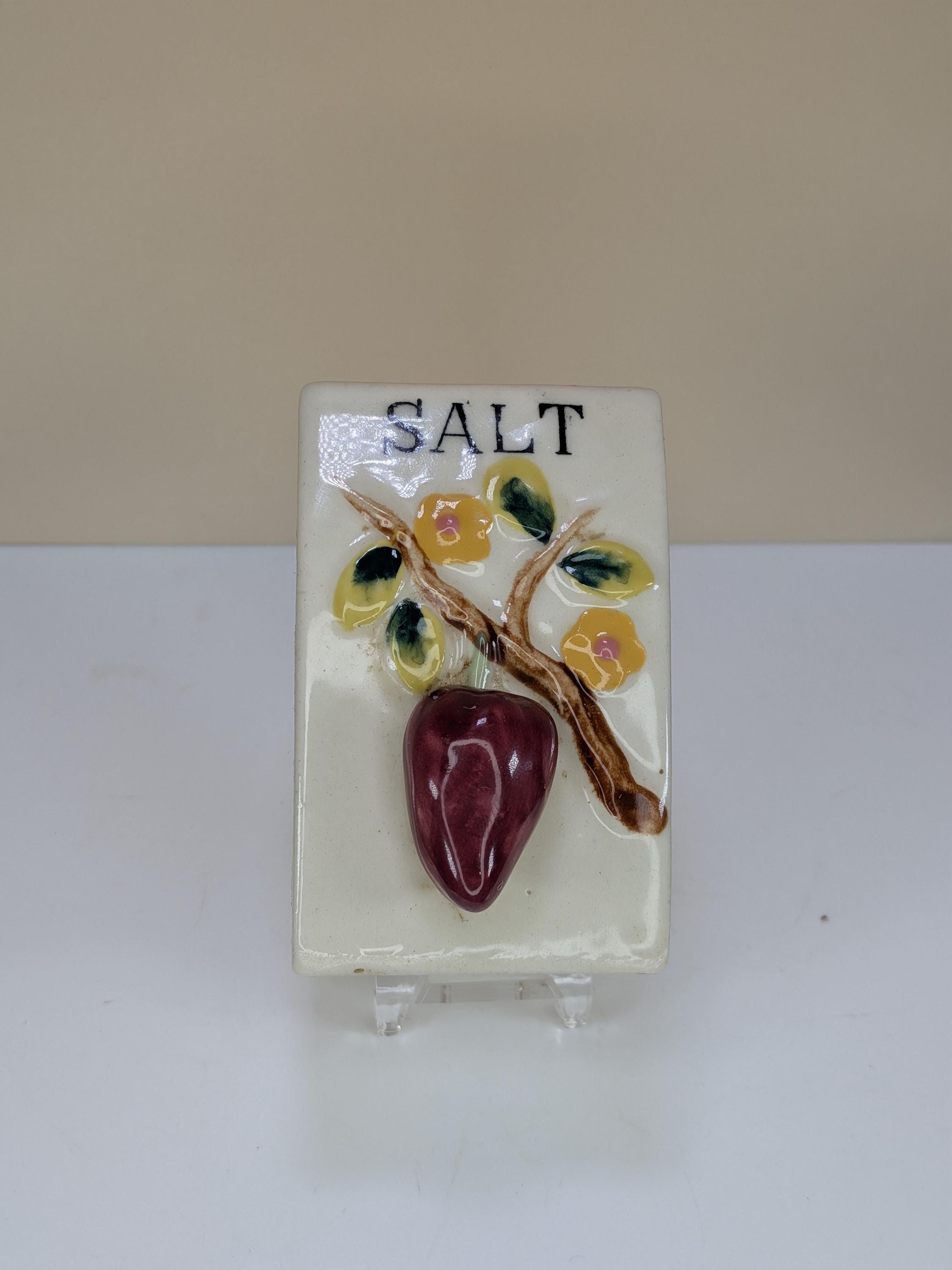 Vintage Japan Ceramic Salt Pepper Allspice Garlic Spice Rack Set With Wooden Wall Hanging Display Shelf view 8