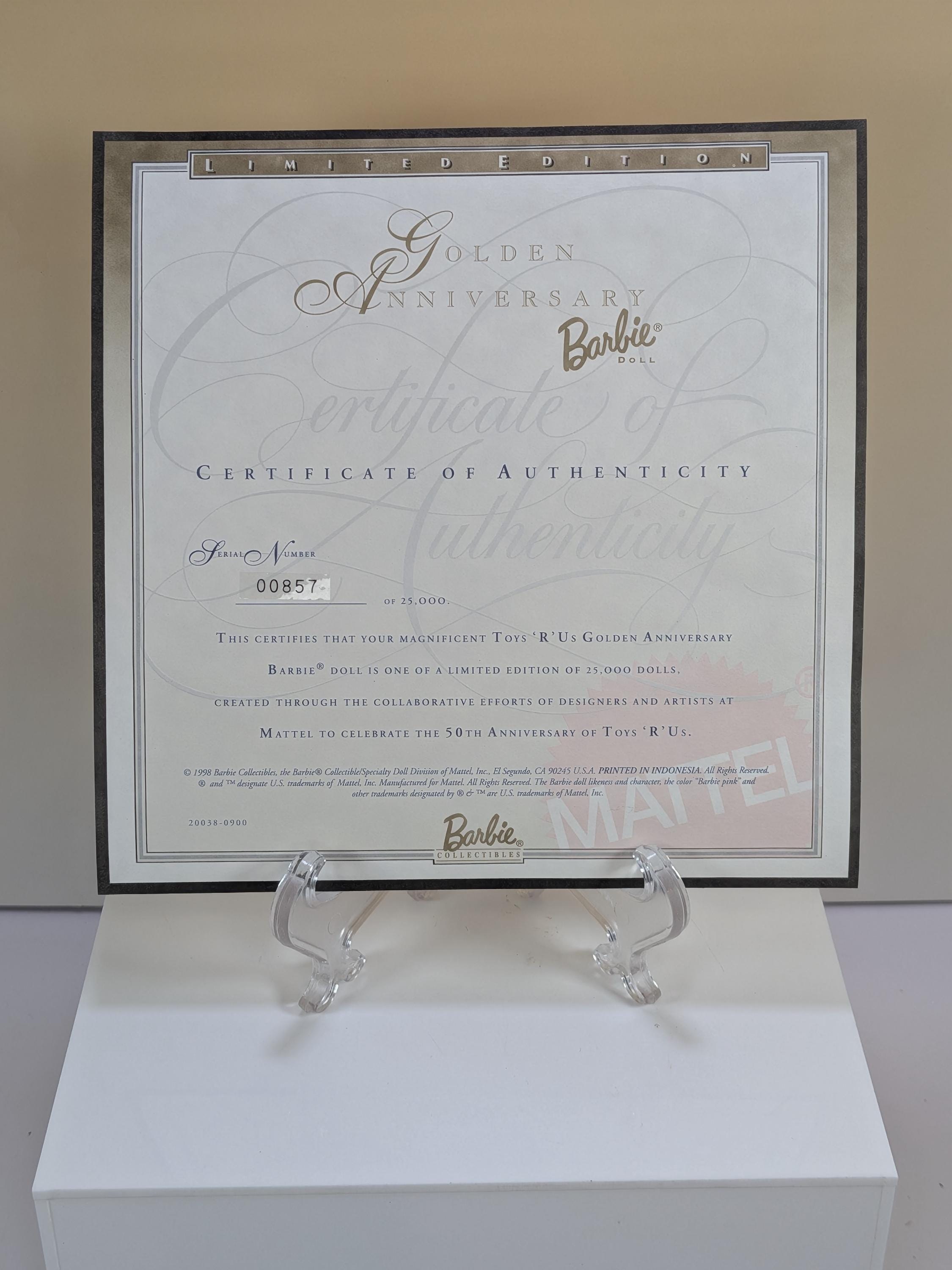 RARE! Vintage Mattel Golden Anniversary Barbie Doll Limited Edition Toys R Us 50th Anniversary EXCLUSIVE NRFB view 11