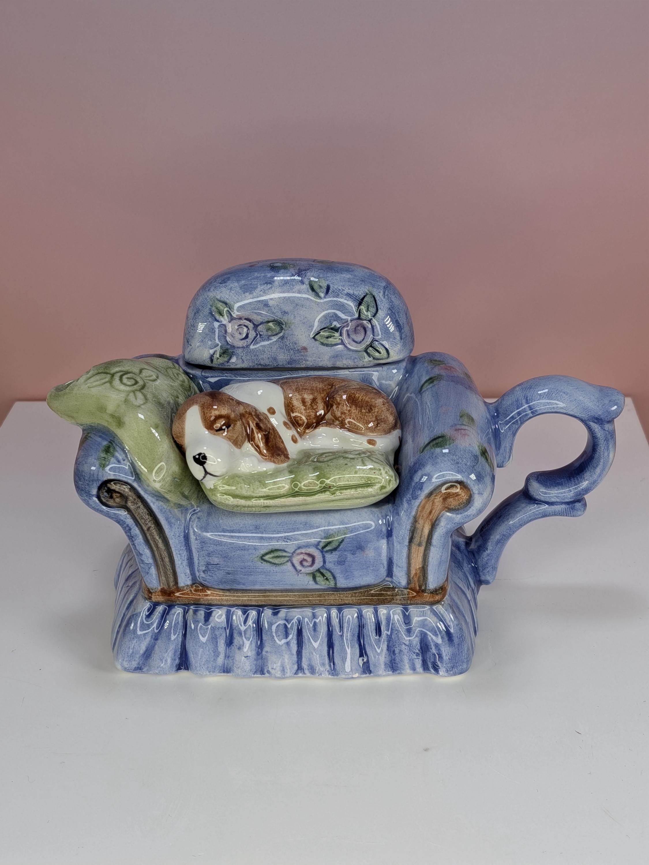 Vintage World Bazaars Miniature Teapot Set Tuxedo Cat And Cavalier King Charles Spaniel Puppy Dog Pair -Single Serving - Pristine Condition! view 2