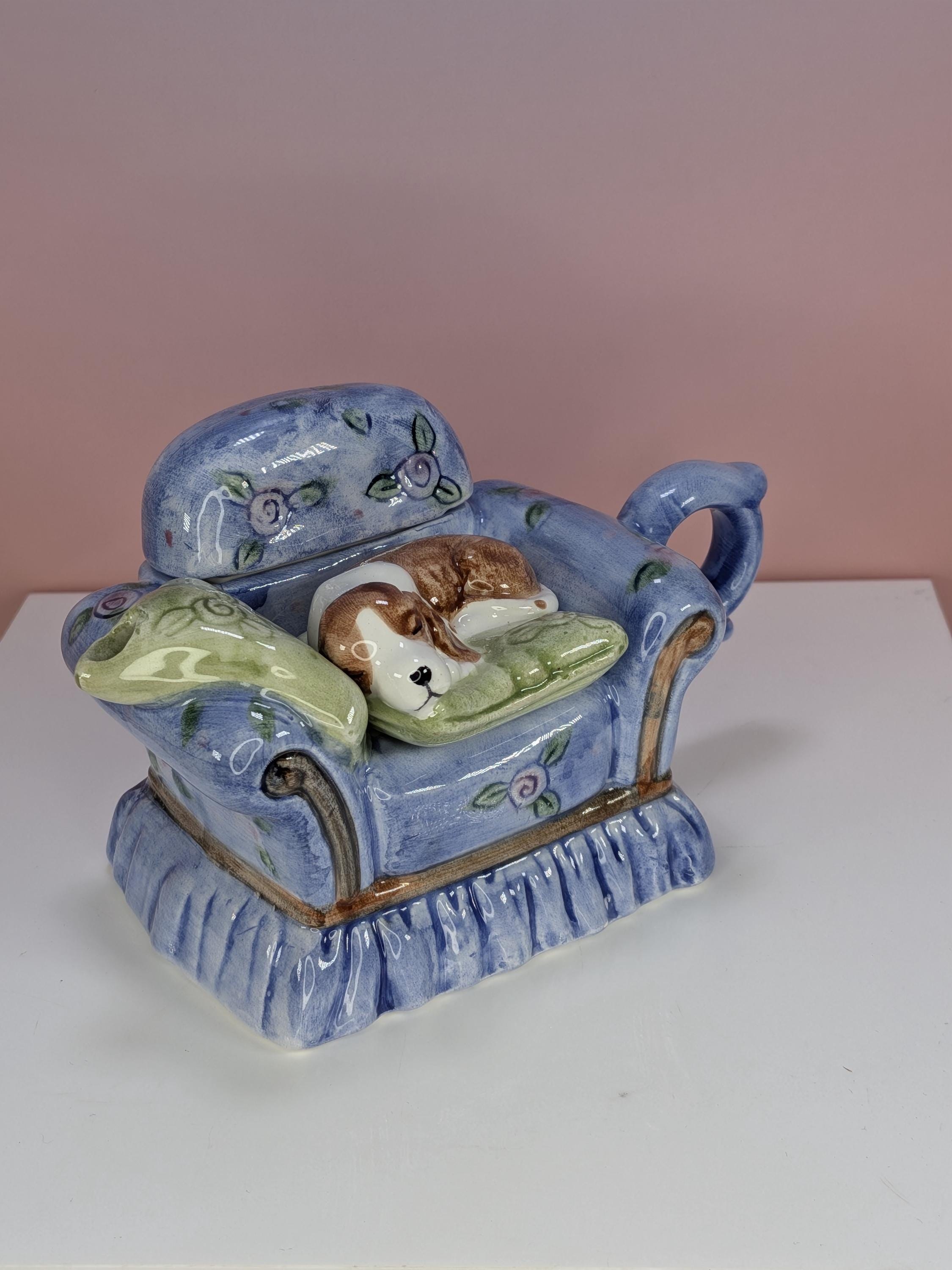 Vintage World Bazaars Miniature Teapot Set Tuxedo Cat And Cavalier King Charles Spaniel Puppy Dog Pair -Single Serving - Pristine Condition! view 3