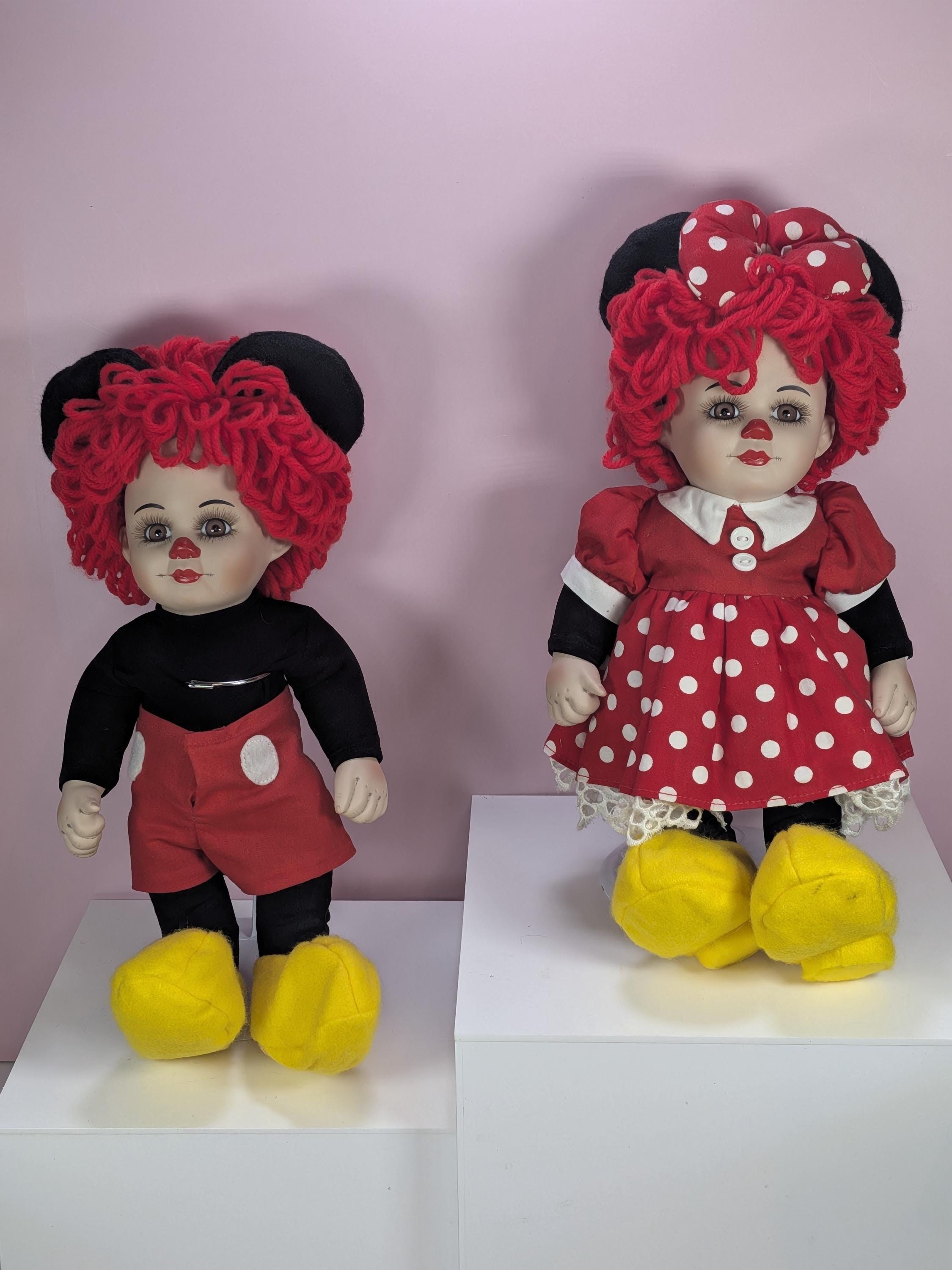 Vintage Marie Osmond Fine Porcelain Twins Rosie And Rags Mickey Minnie Dolls Set New In Box With Stands and Certificate with Bonus Bracelets view 4